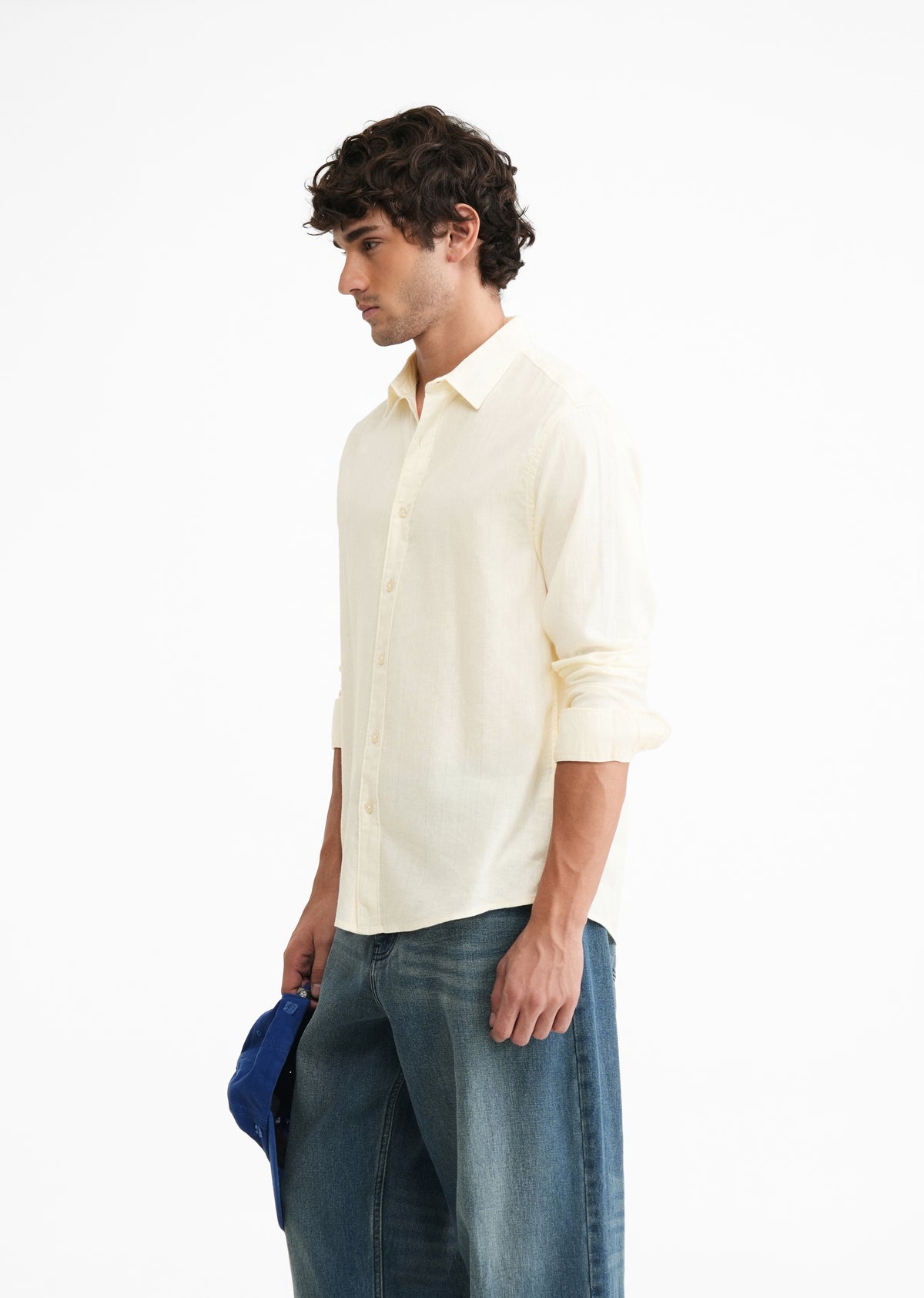 Cream Lyocell Cotton Self-Stripe Shirt