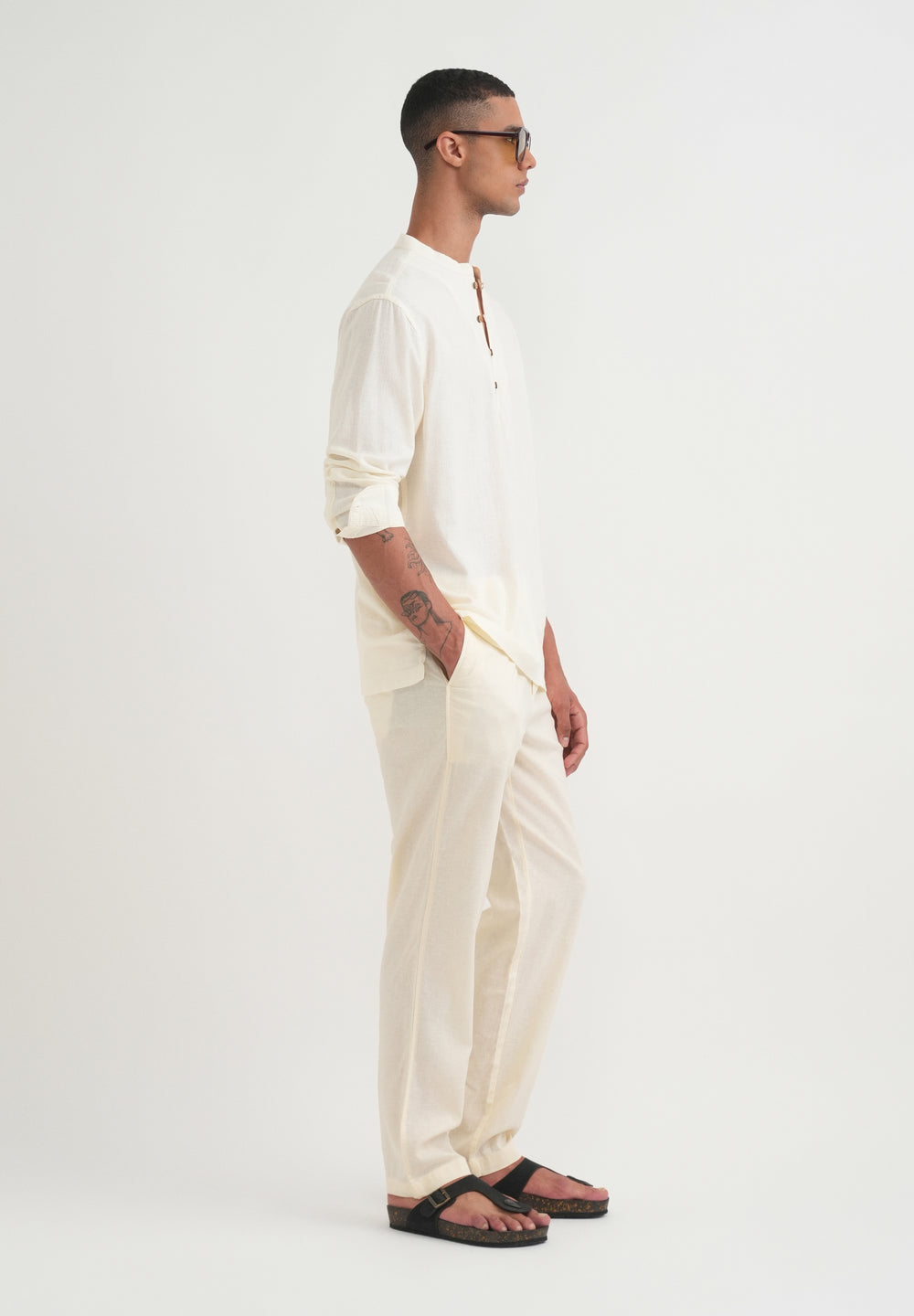 Cream Mandarin Collar Kurta Shirt