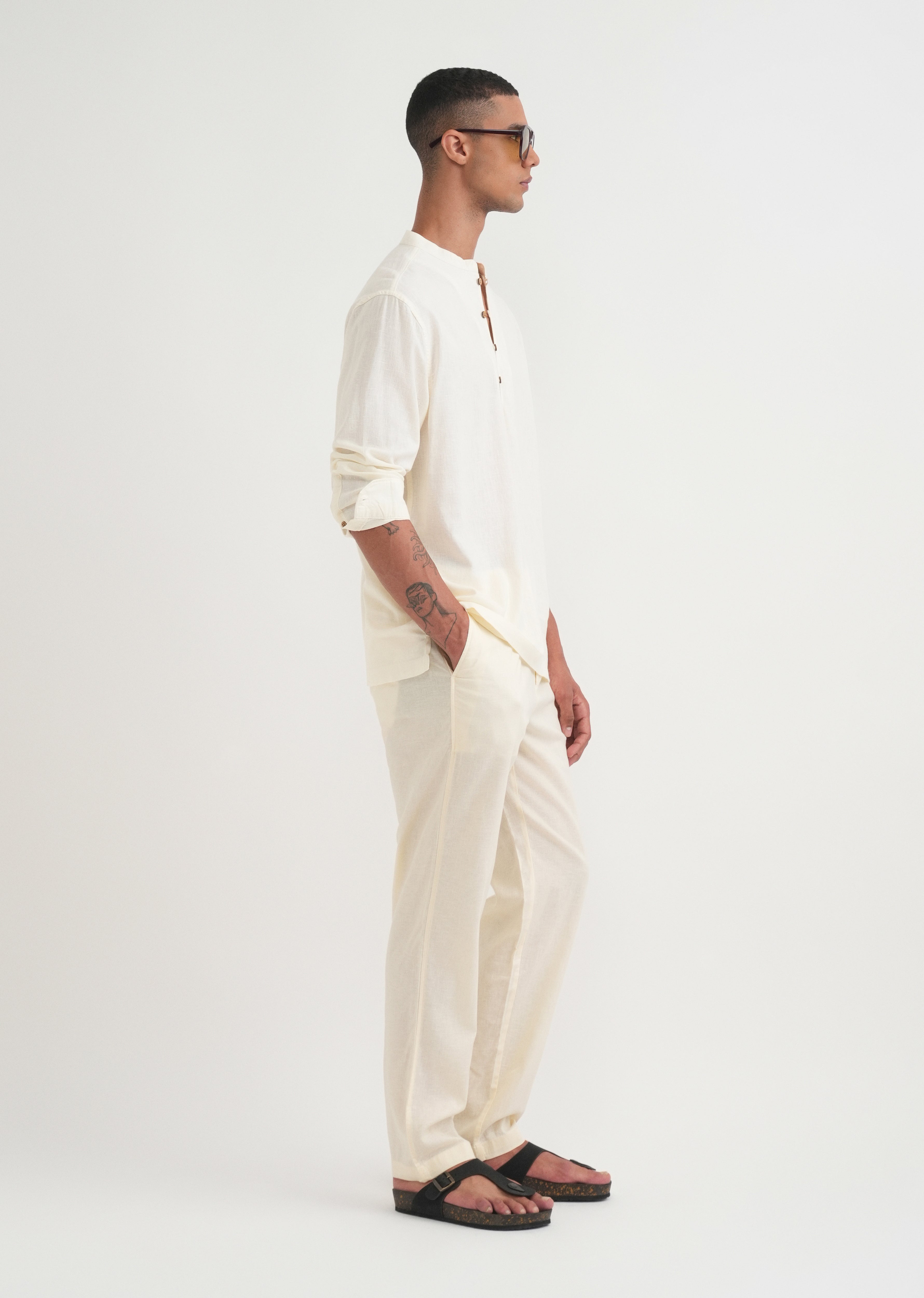 Cream Mandarin Collar Kurta Shirt