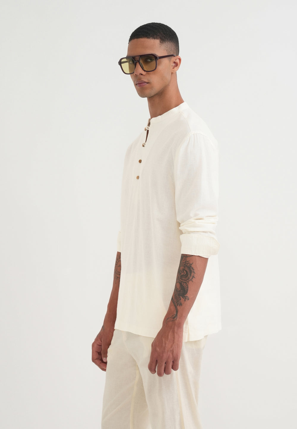 Cream Mandarin Collar Kurta Shirt