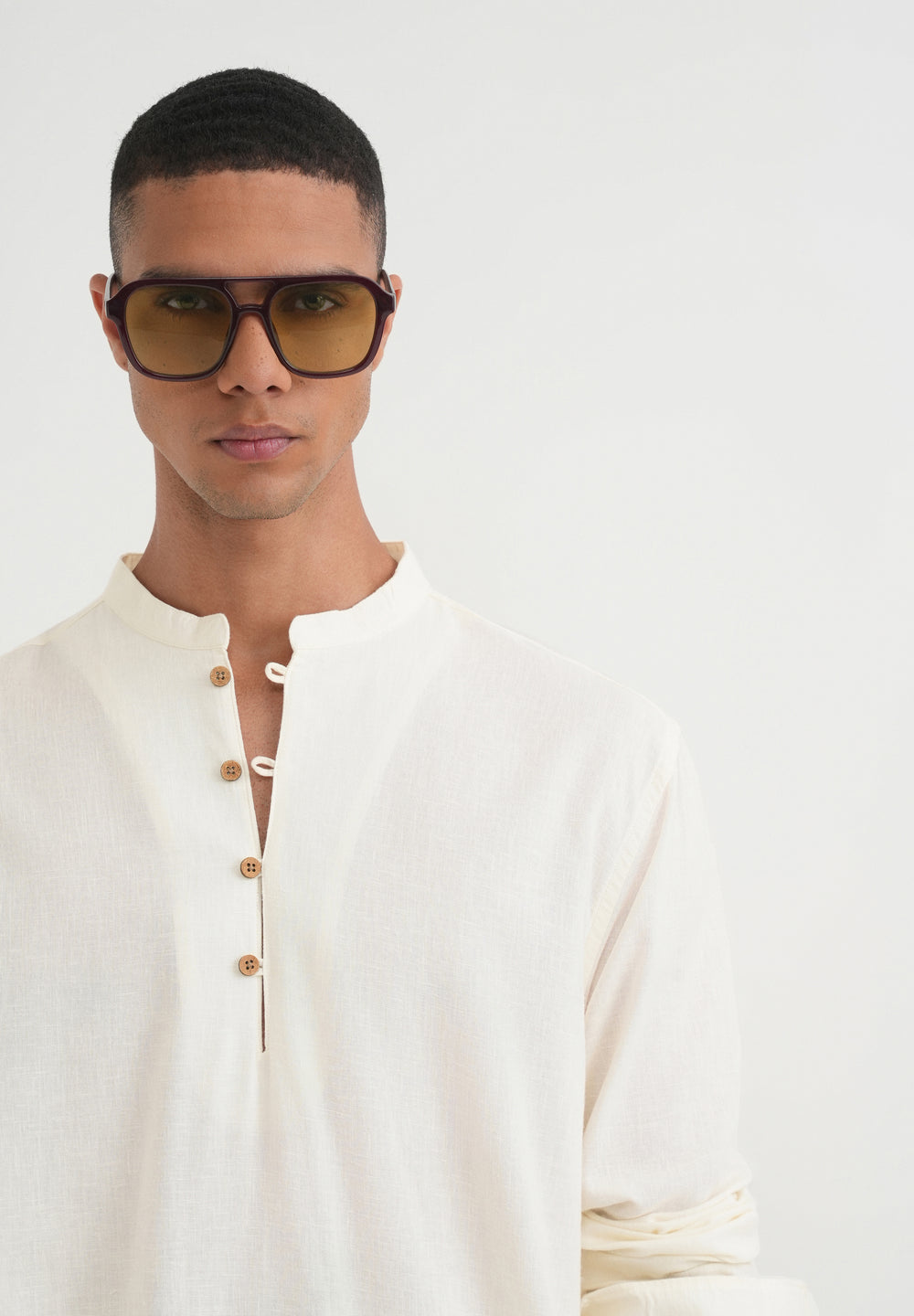 Cream Mandarin Collar Kurta Shirt