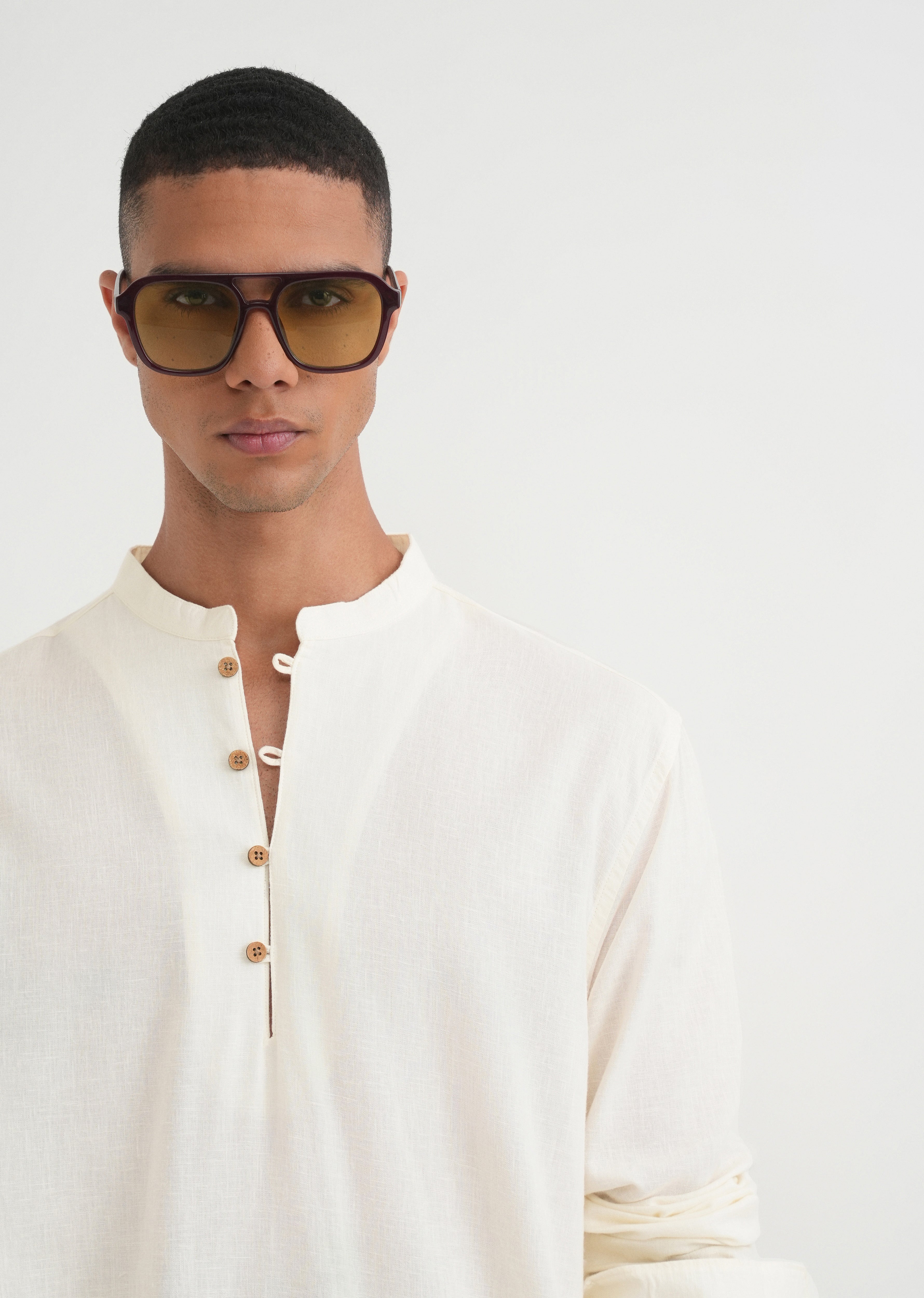 Cream Mandarin Collar Kurta Shirt