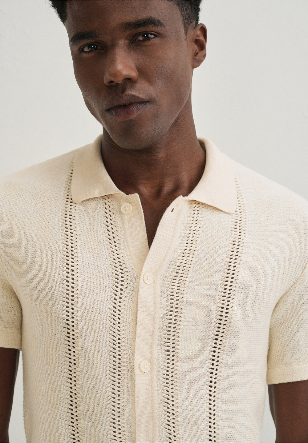 Cream Open Knitted Shirt