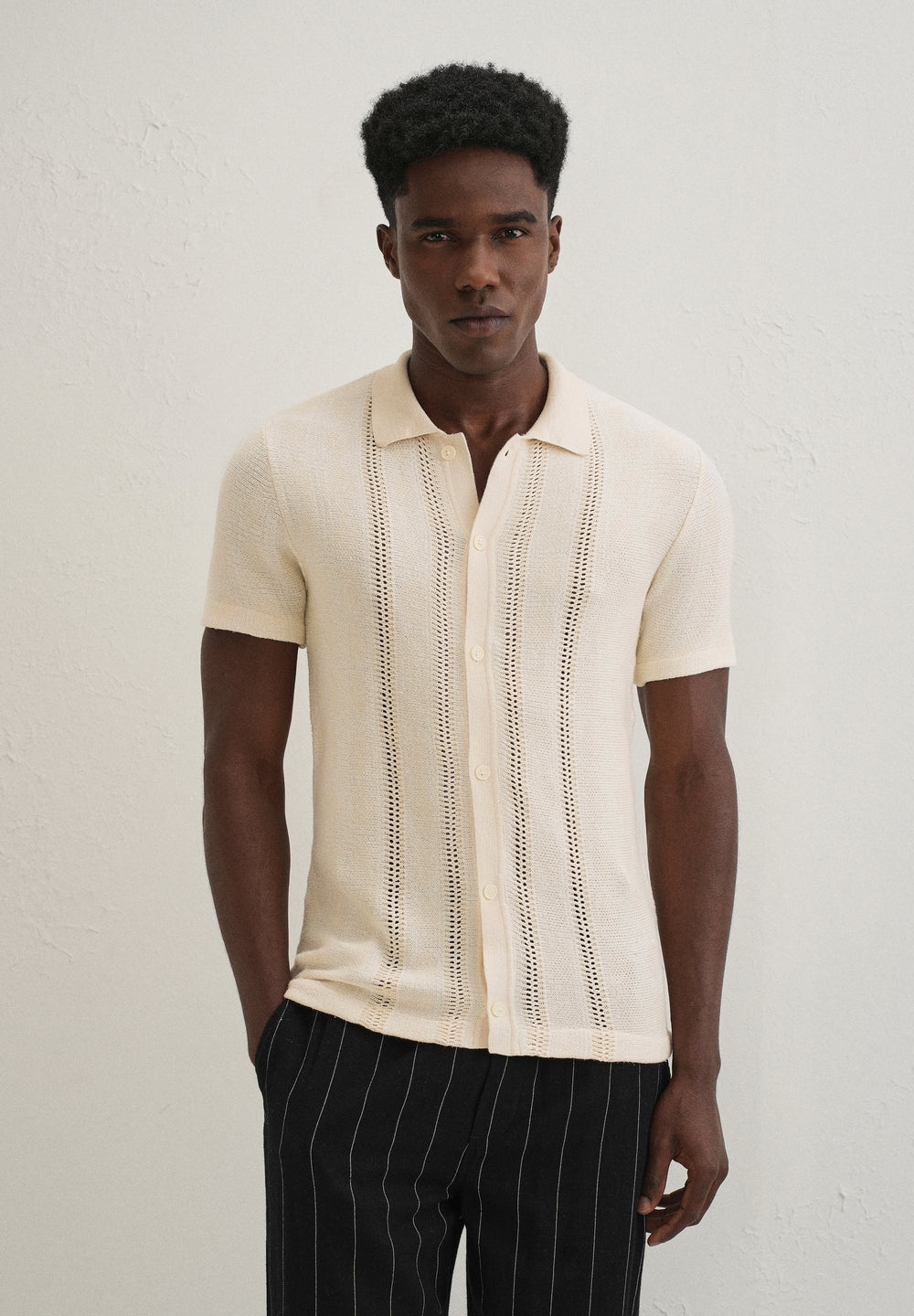 Cream Open Knitted Shirt