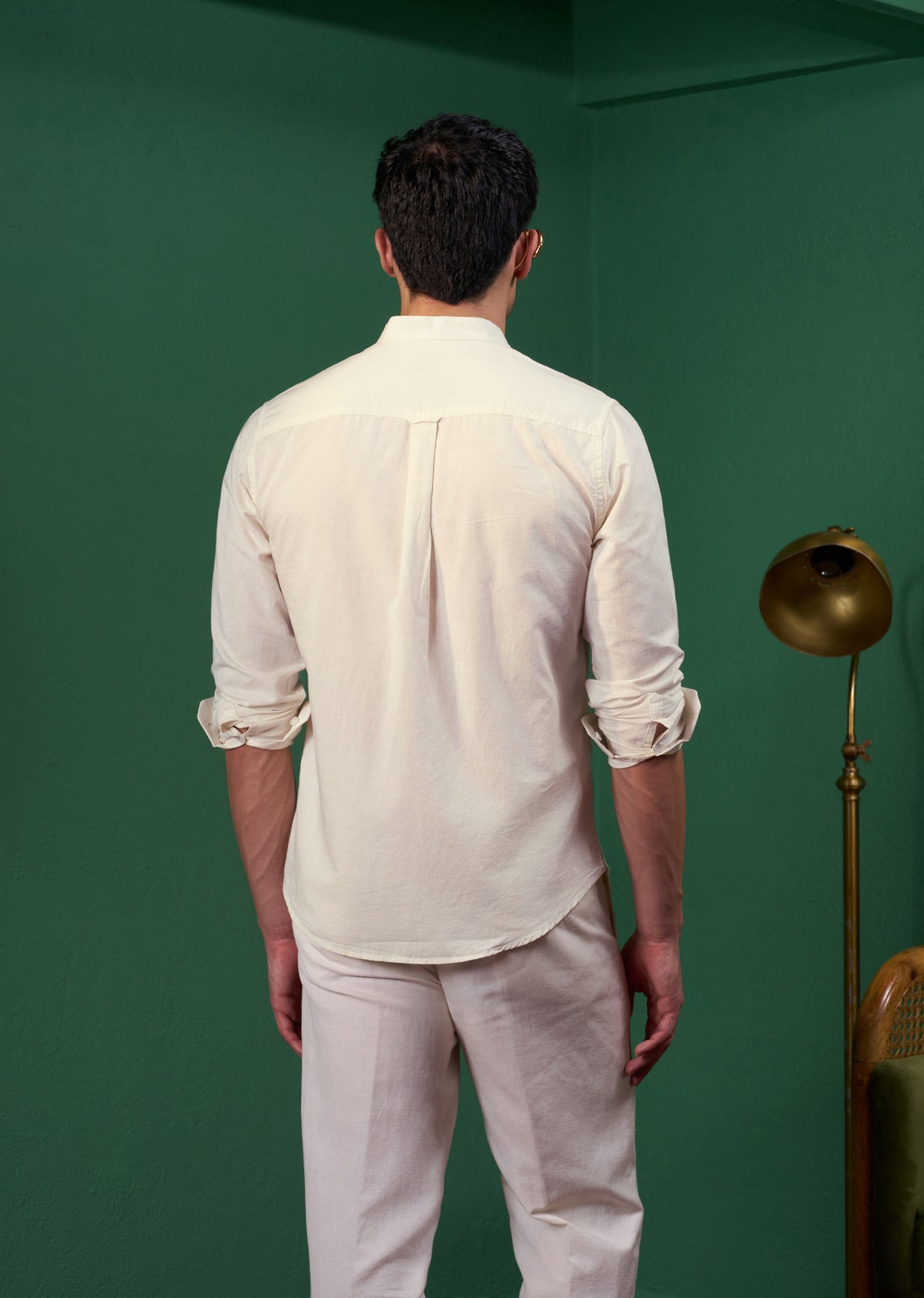 Cream Paisley Embroidery Linen Shirt