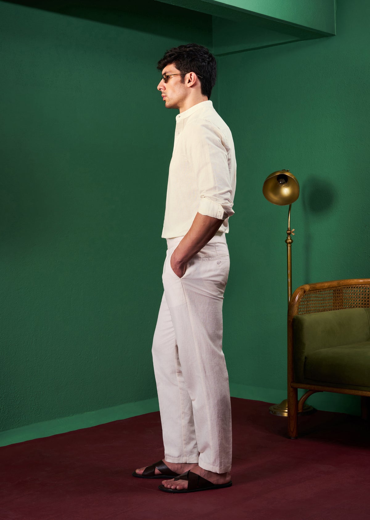 Cream Paisley Embroidery Linen Shirt