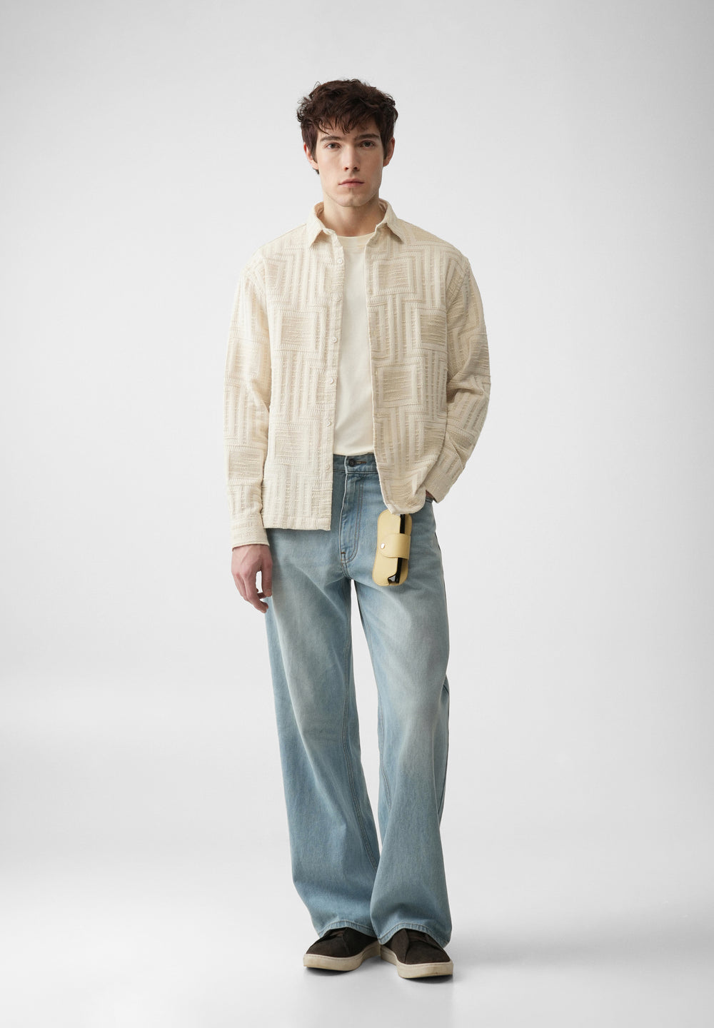 Cream Patterned Regular Fit Shirt