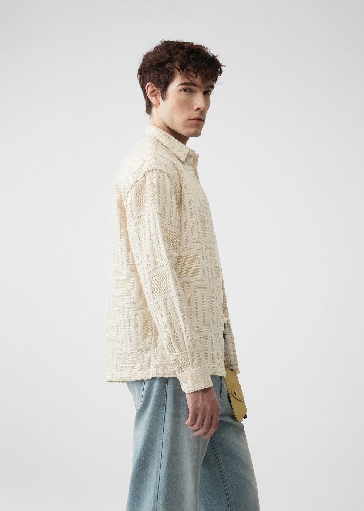 Cream Patterned Regular Fit Shirt