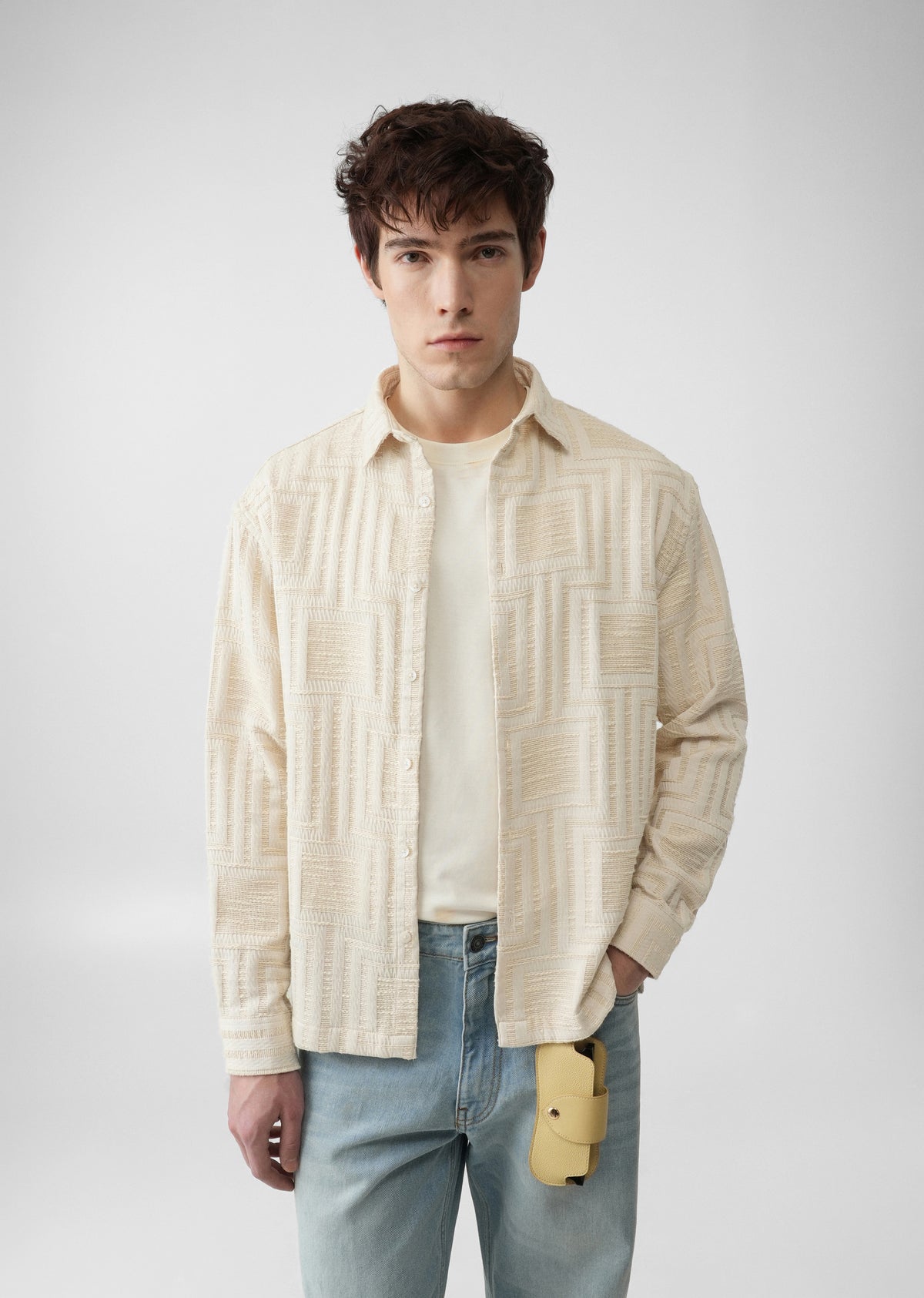 Cream Patterned Regular Fit Shirt