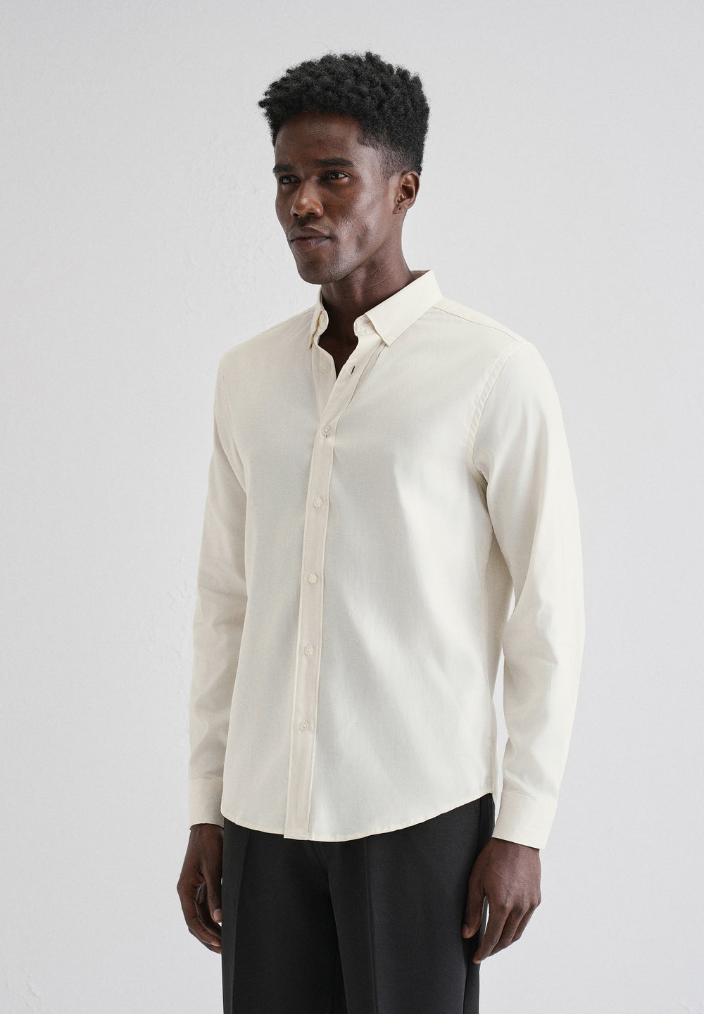 Cream Plain Blended Cotton Regular Fit Shirt