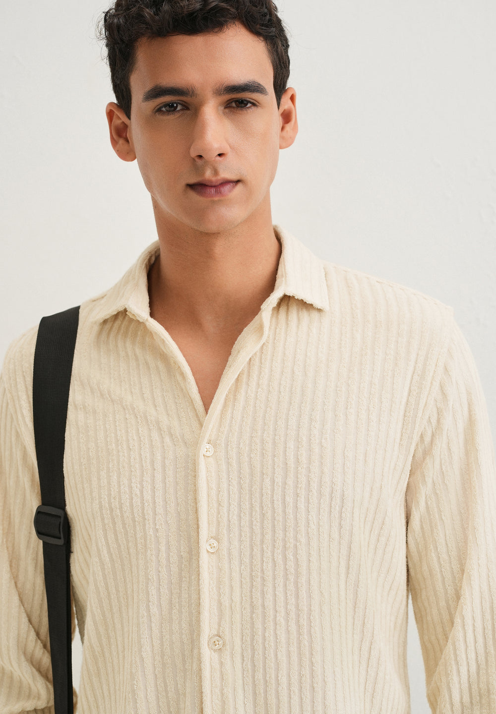 Cream Plain Corduroy Stripe Shirt