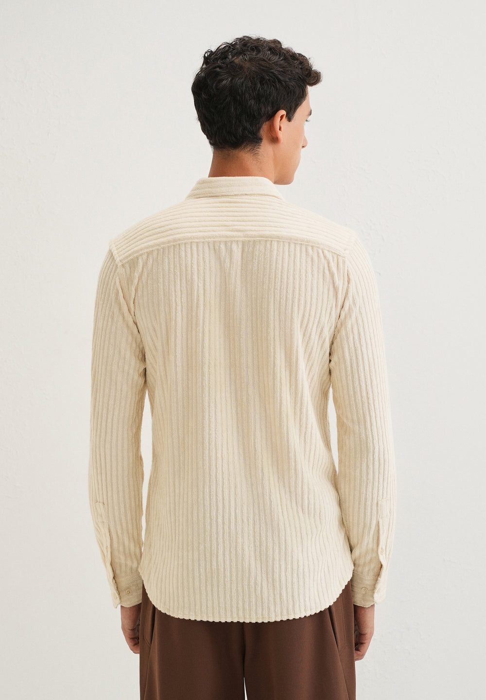 Cream Plain Corduroy Stripe Shirt