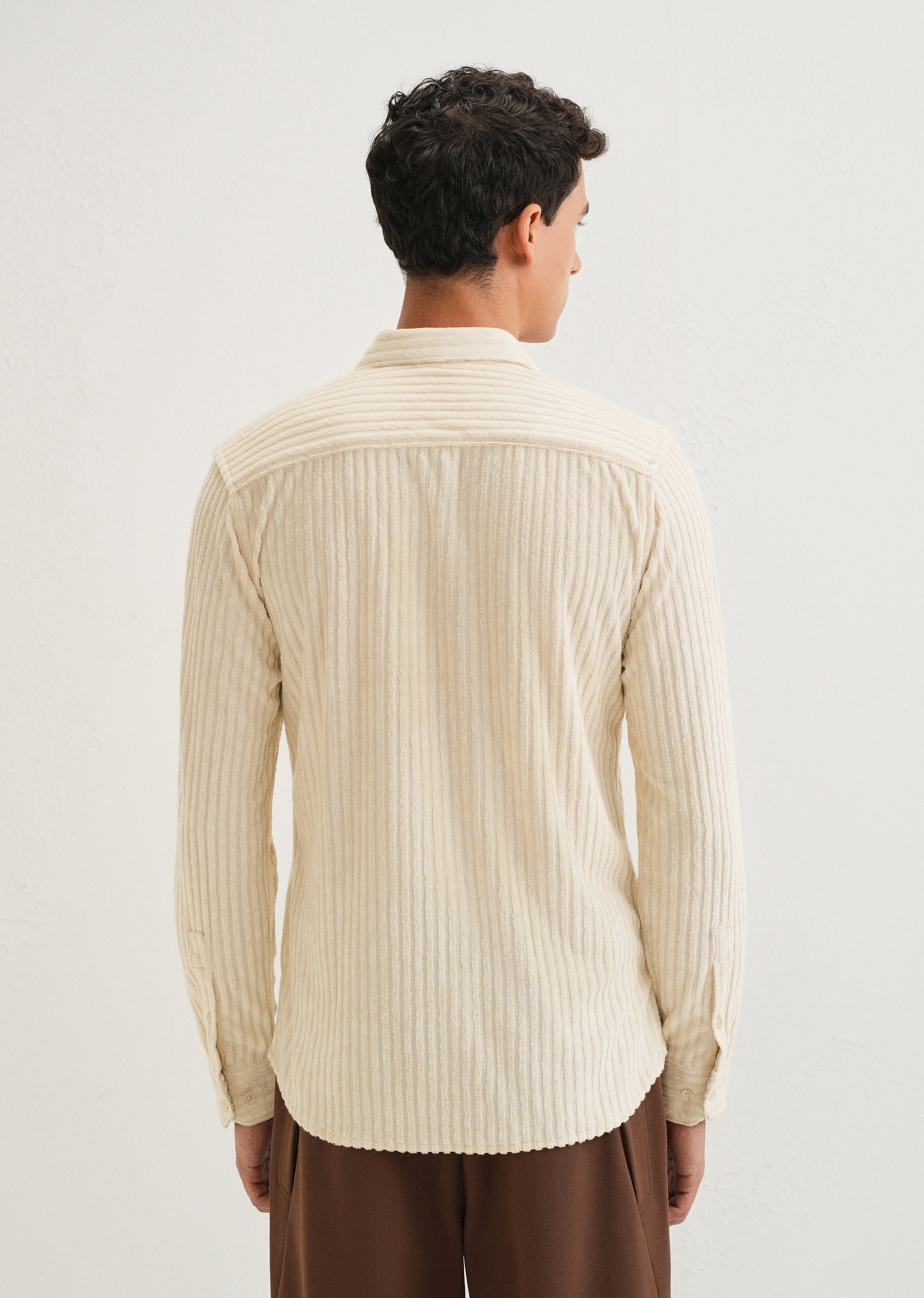 Cream Plain Corduroy Stripe Shirt