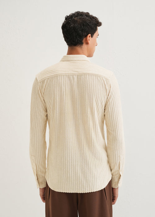 Cream Plain Corduroy Stripe Shirt
