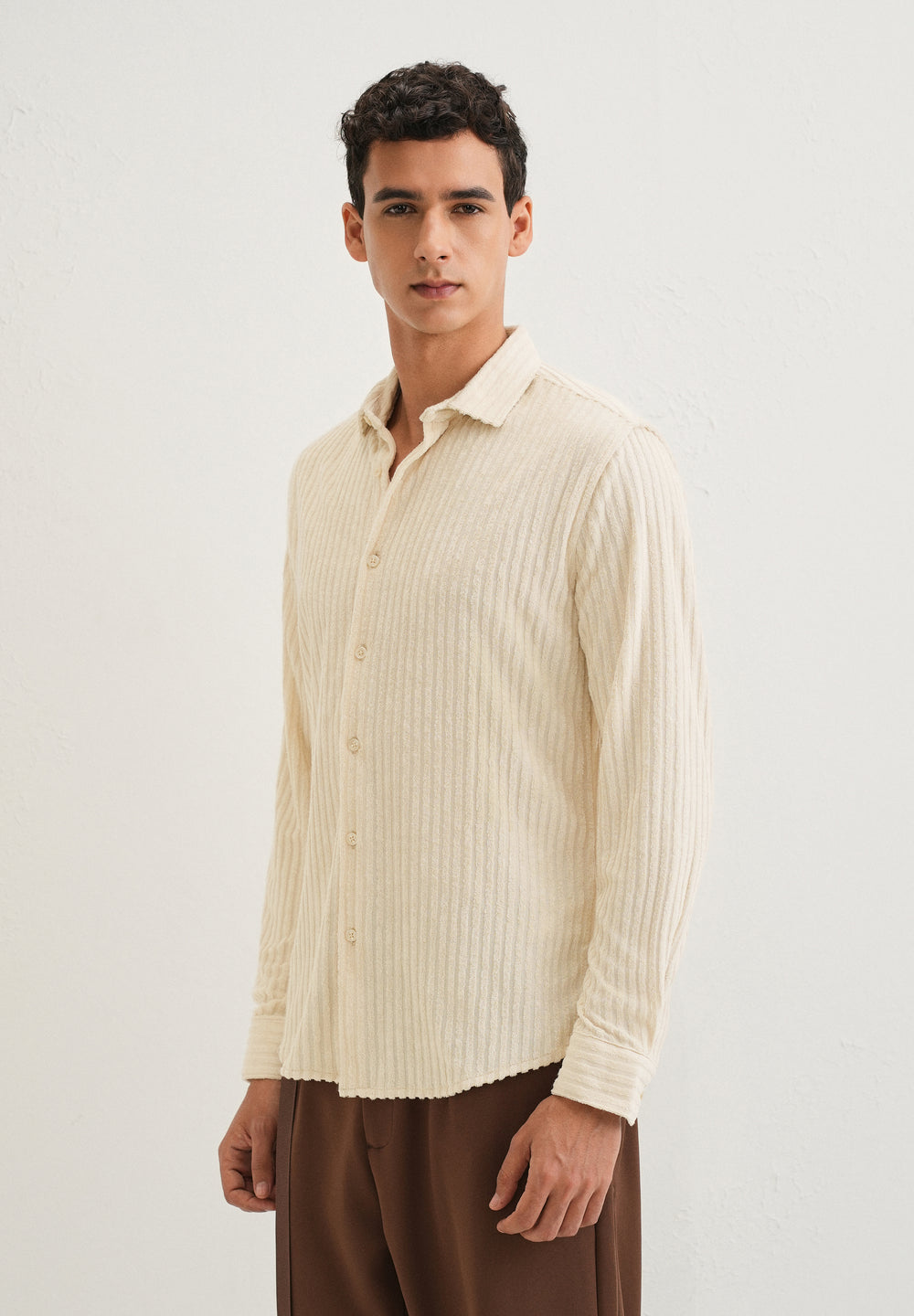 Cream Plain Corduroy Stripe Shirt