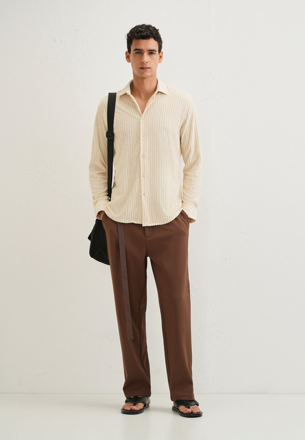 Cream Plain Corduroy Stripe Shirt