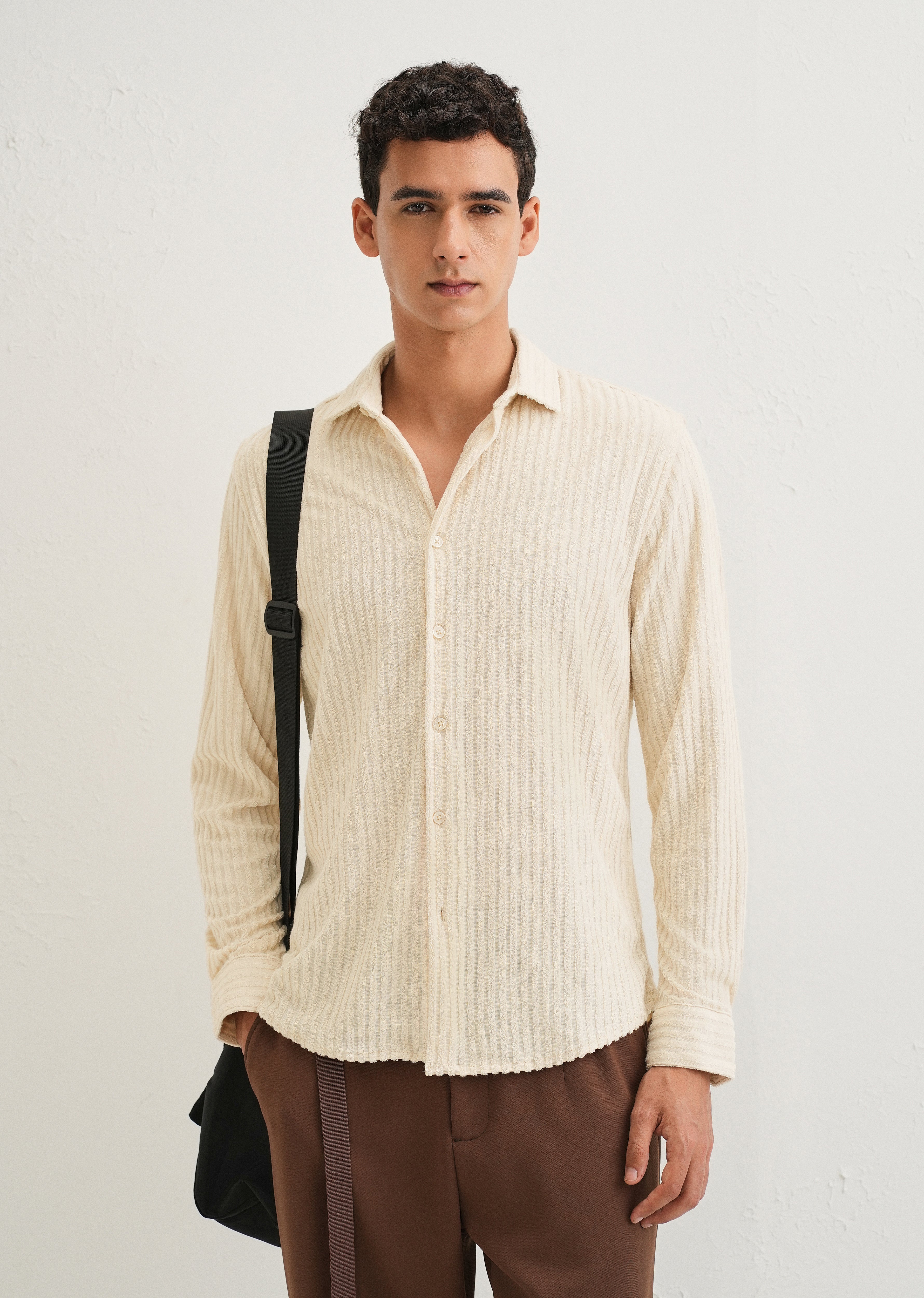 Cream Plain Corduroy Stripe Shirt