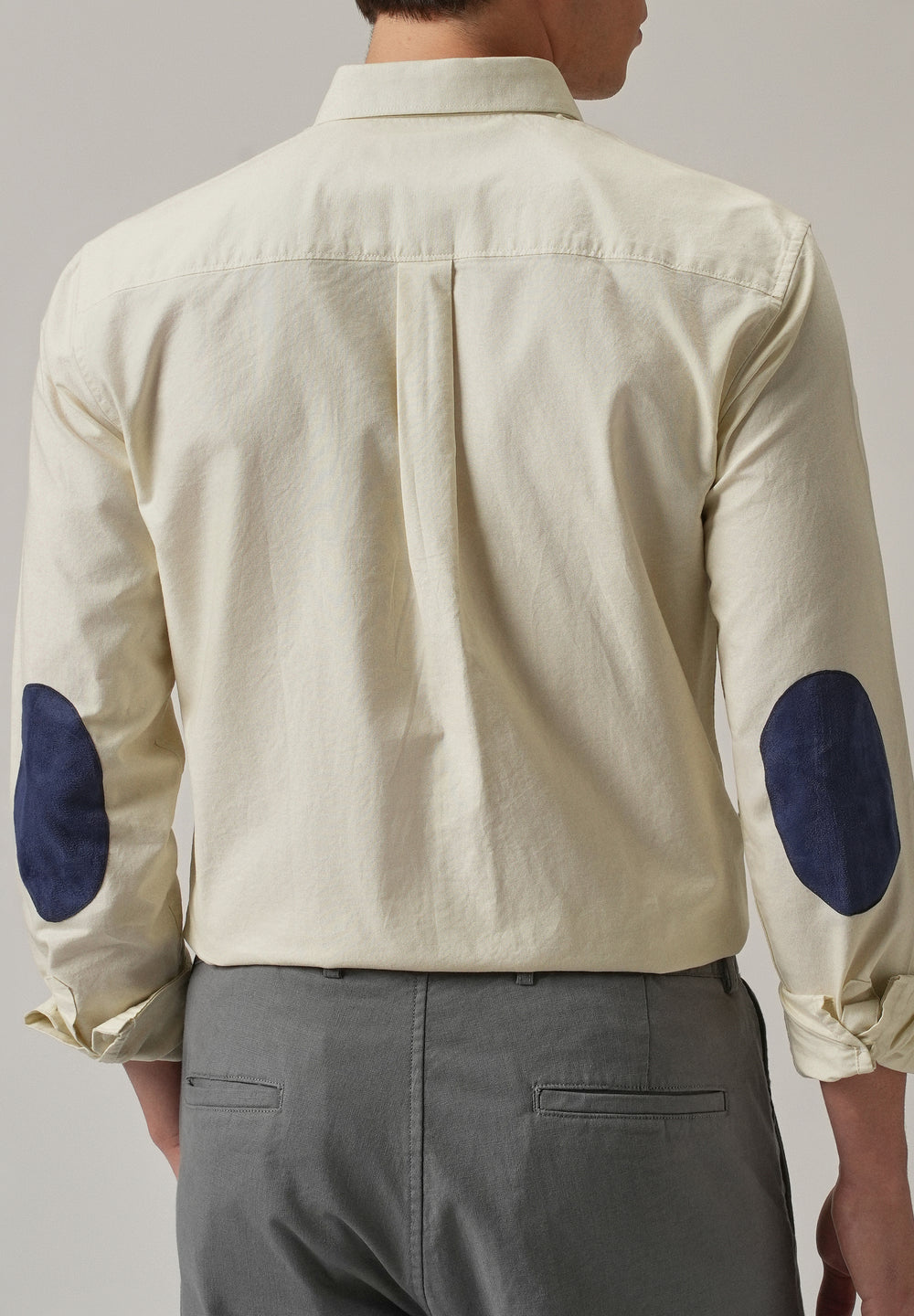 Cream Plain Elbow Patch Oxford Shirt
