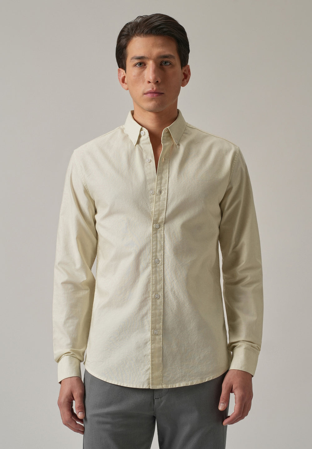 Cream Plain Elbow Patch Oxford Shirt