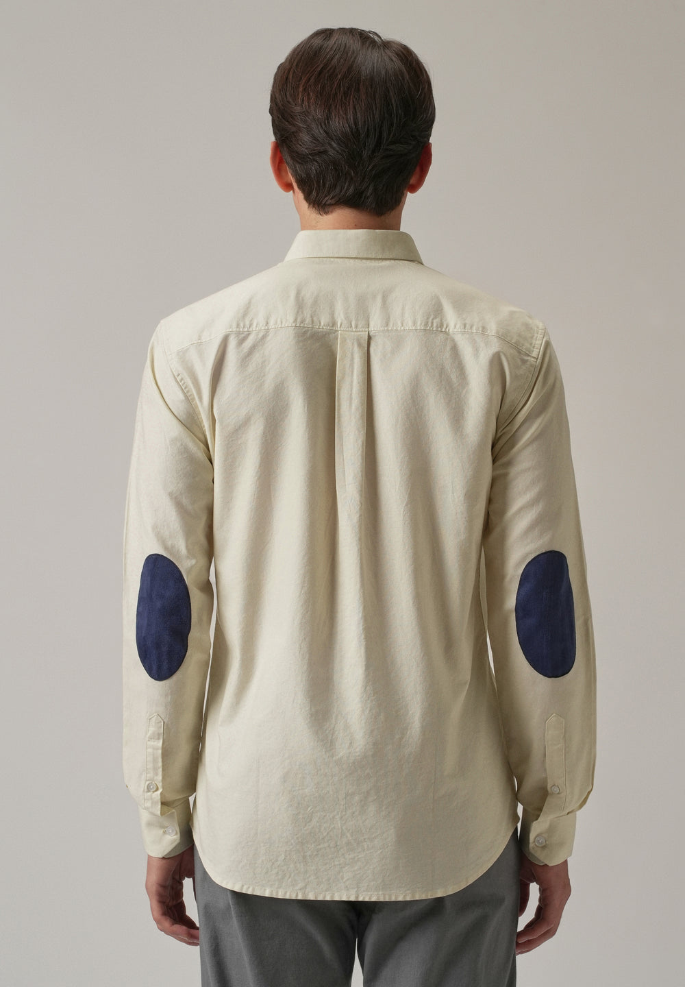 Cream Plain Elbow Patch Oxford Shirt
