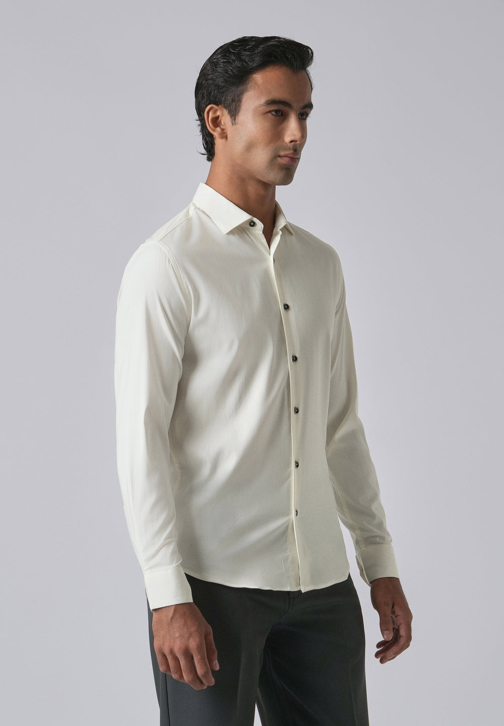 Cream Cotton Stretch Plain Shirt