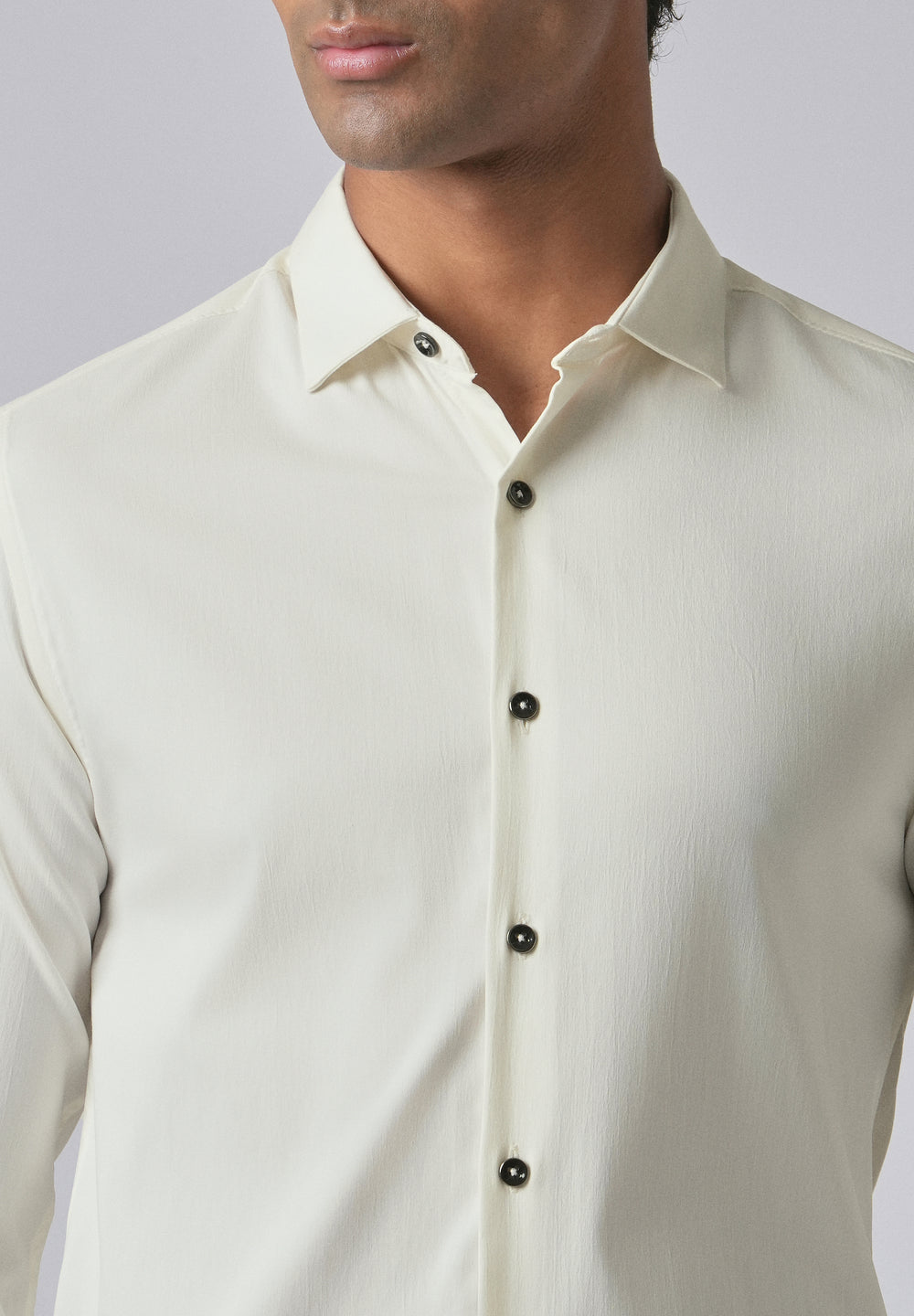 Cream Cotton Stretch Plain Shirt
