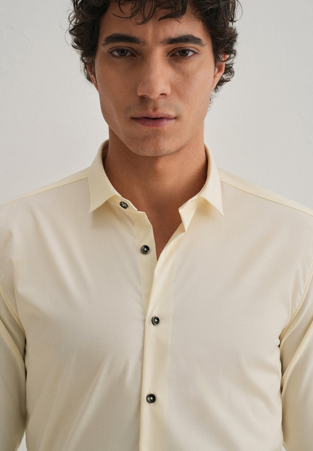 Cream Plain Wrinkle Free Shirt