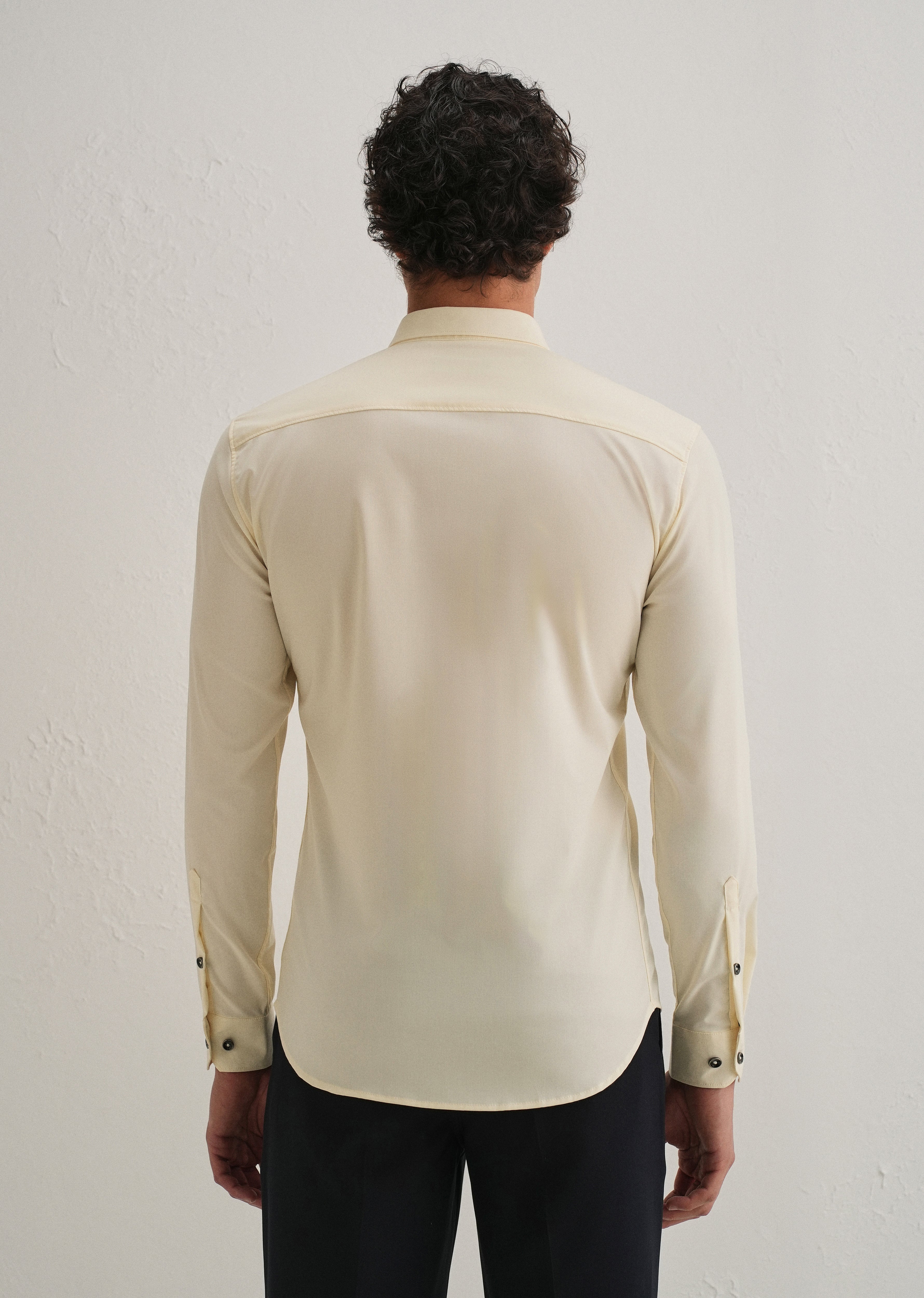 Cream Plain Wrinkle Free Shirt