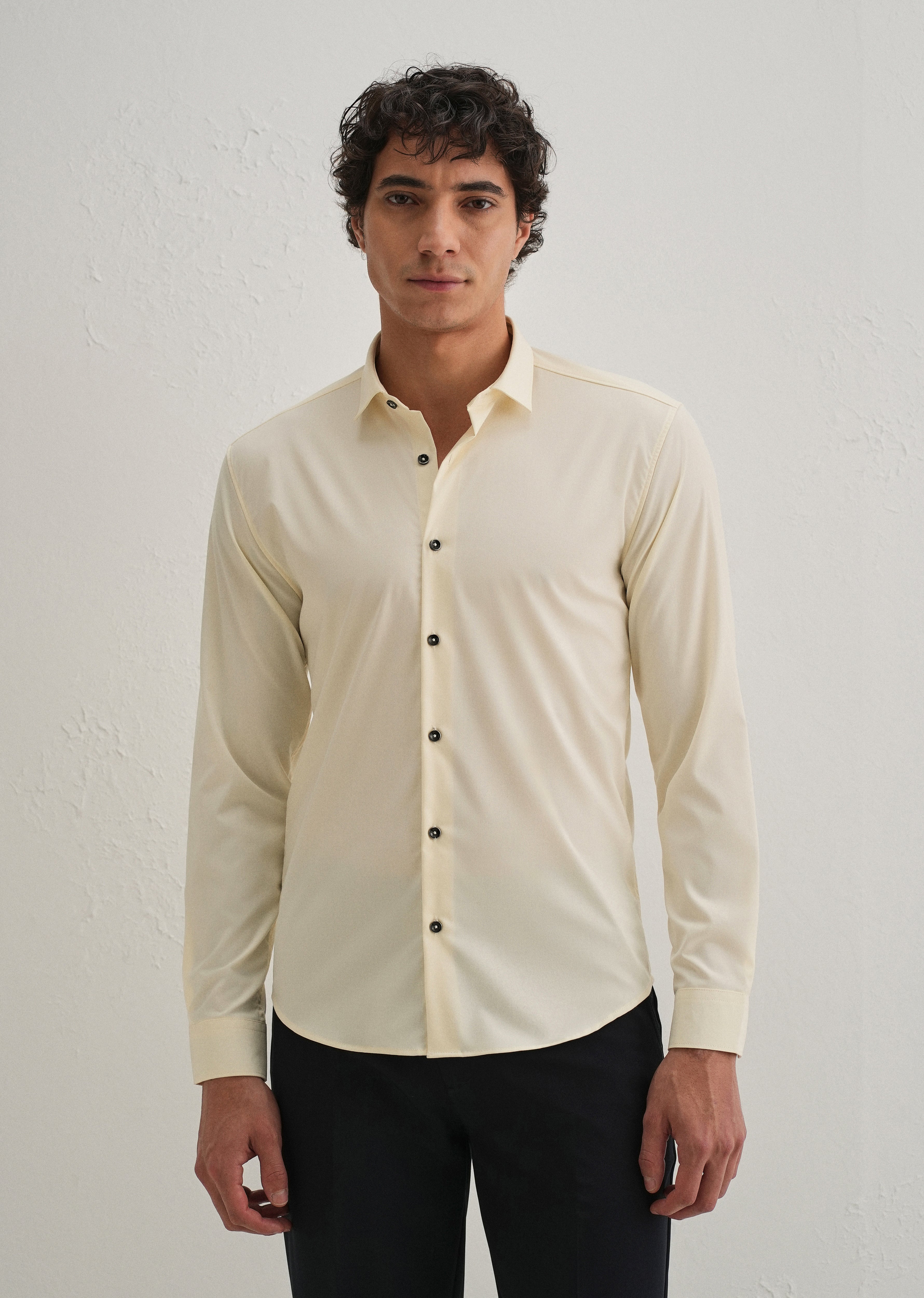 Cream Plain Wrinkle Free Shirt
