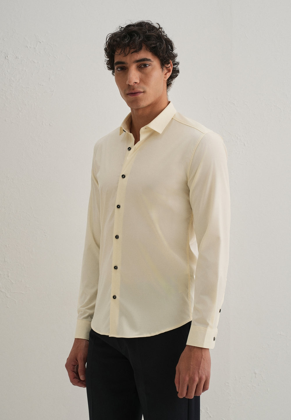 Cream Plain Wrinkle Free Shirt