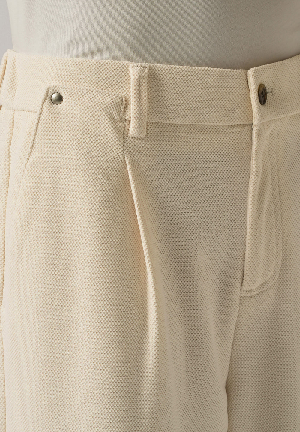 Cream Textured Pleated Relaxed Fit Pant