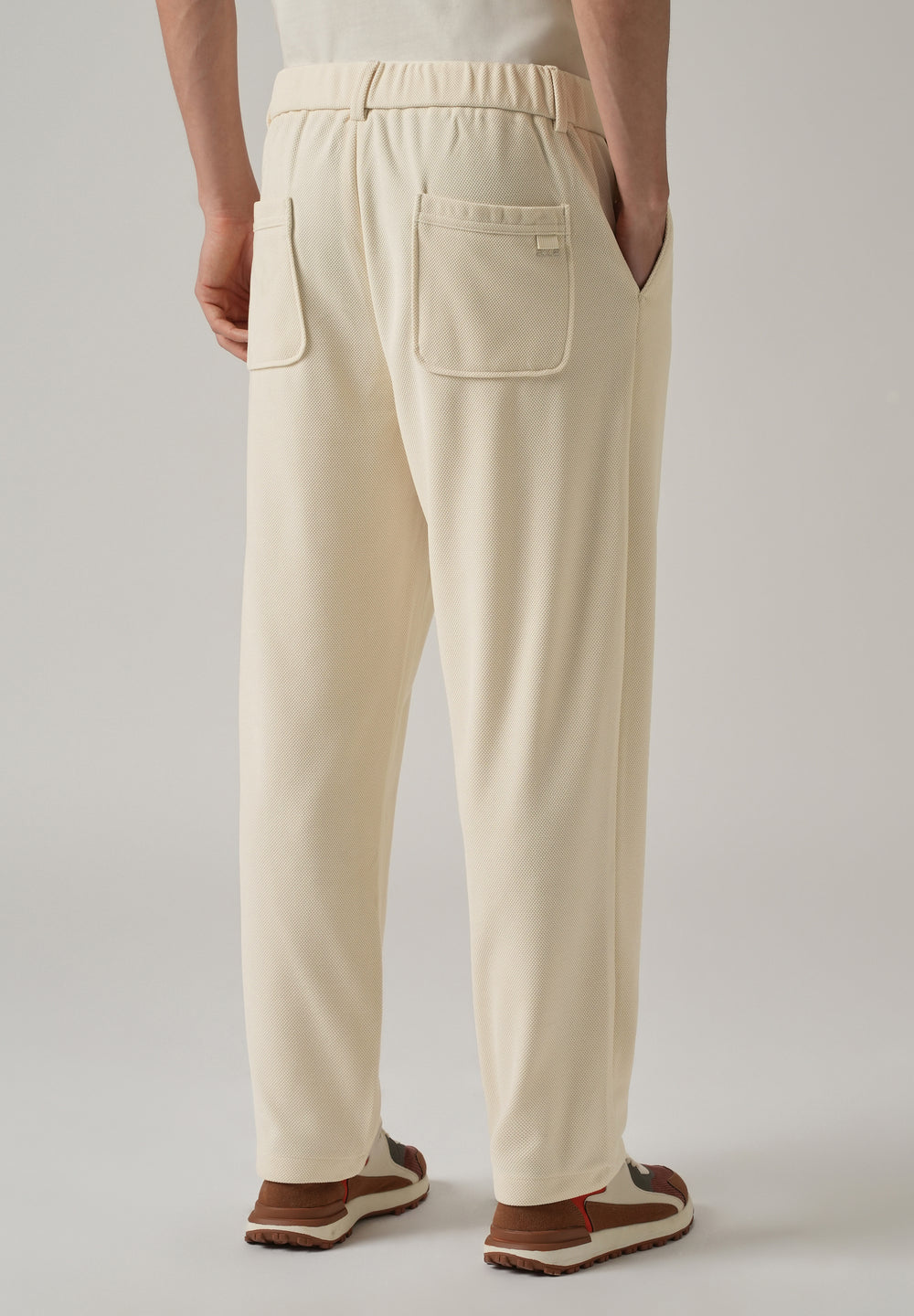 Cream Textured Pleated Relaxed Fit Pant
