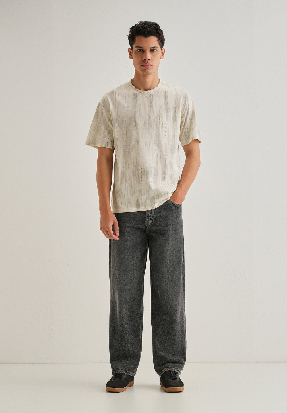 Cream Printed Oversized T-shirt