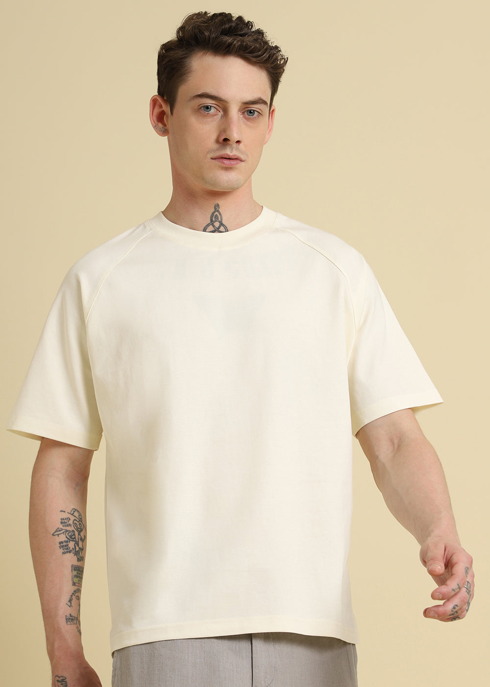 Cream Raglan Sleeve Oversized T-Shirt