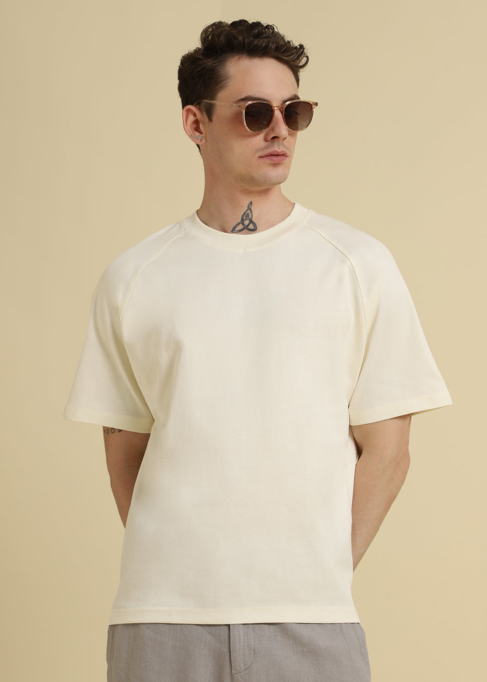 Cream Raglan Sleeve Oversized T-Shirt