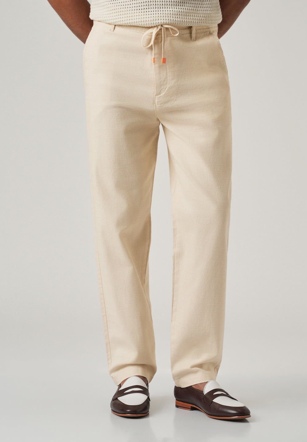 Cream Linen-Look Cotton Trousers