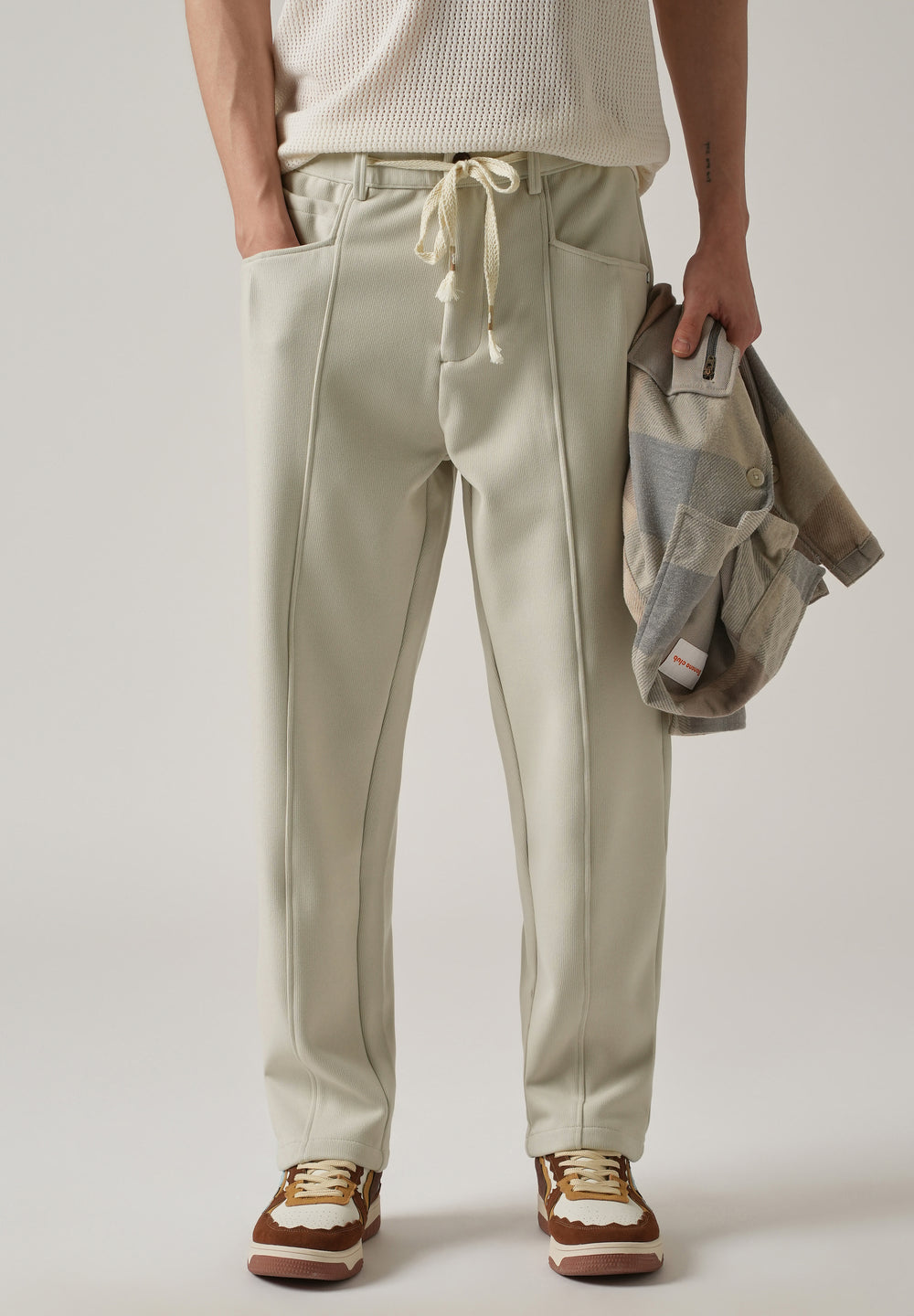 Cream Corduroy Relaxed Fit Drawstring Pant