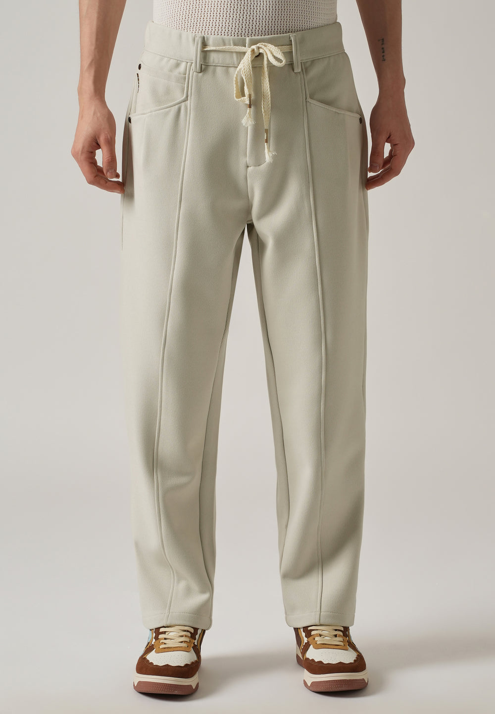 Cream Corduroy Relaxed Fit Drawstring Pant