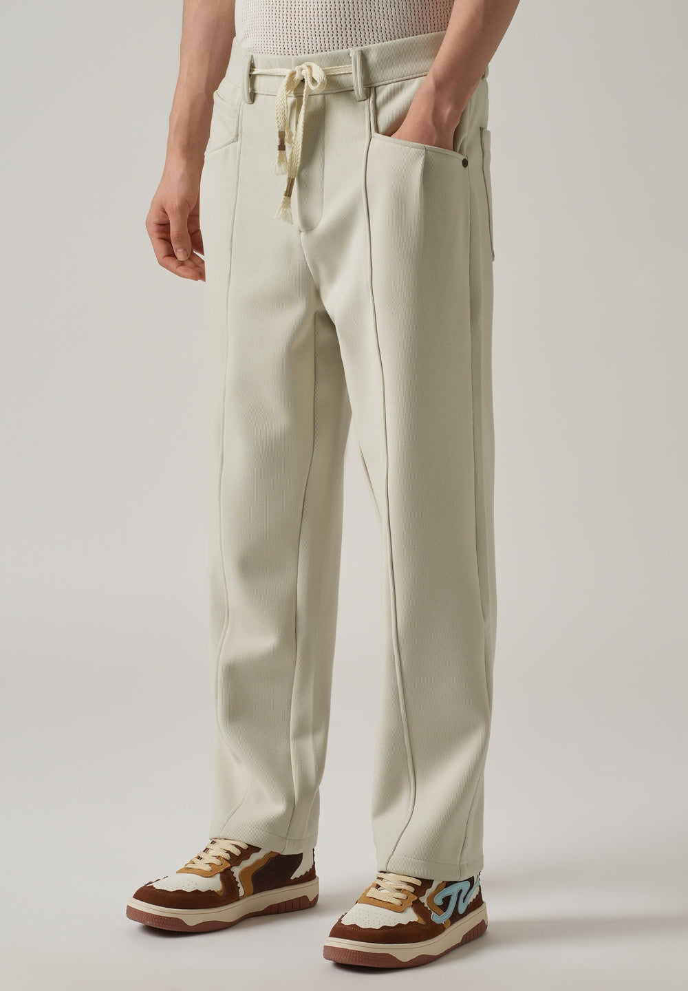 Cream Corduroy Relaxed Fit Drawstring Pant