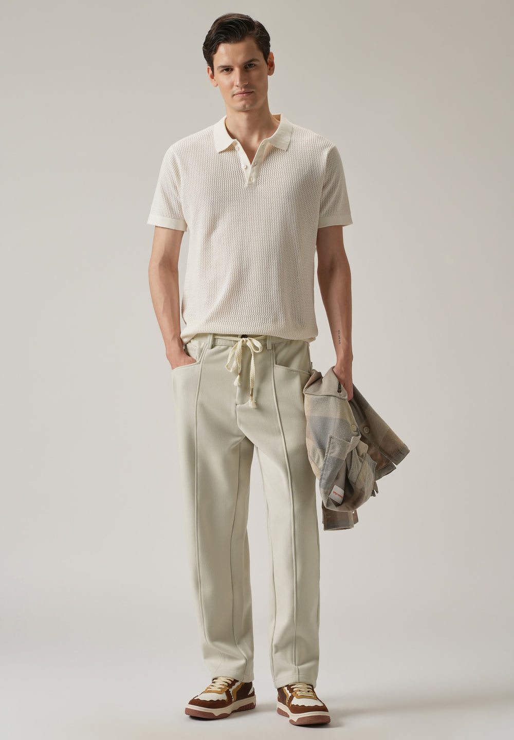 Cream Corduroy Relaxed Fit Drawstring Pant