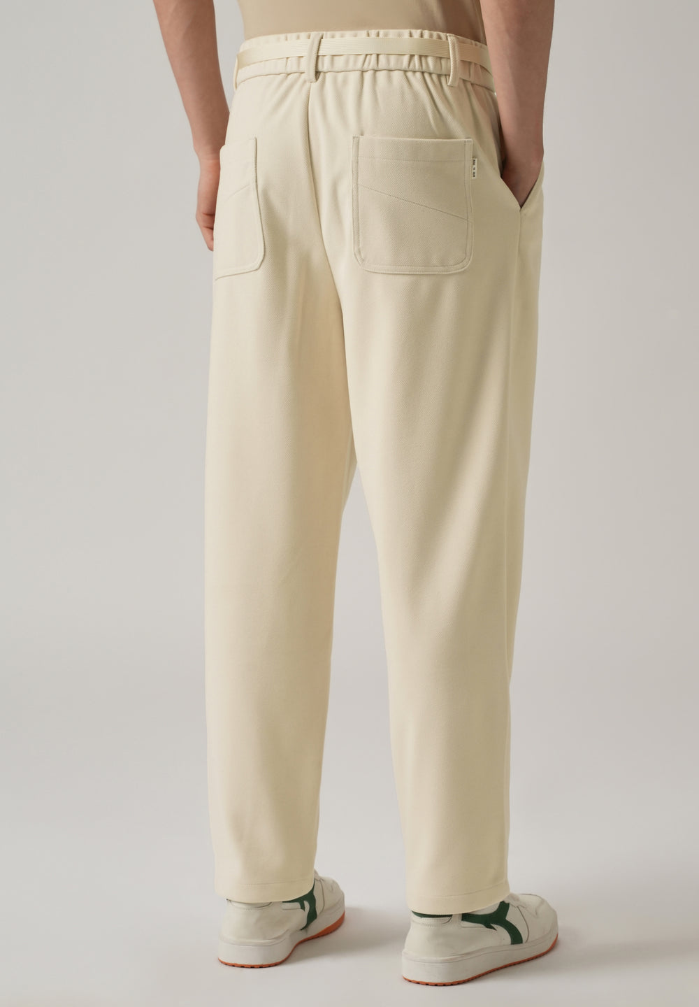 Cream Relaxed Fit Textured Pleated Pant