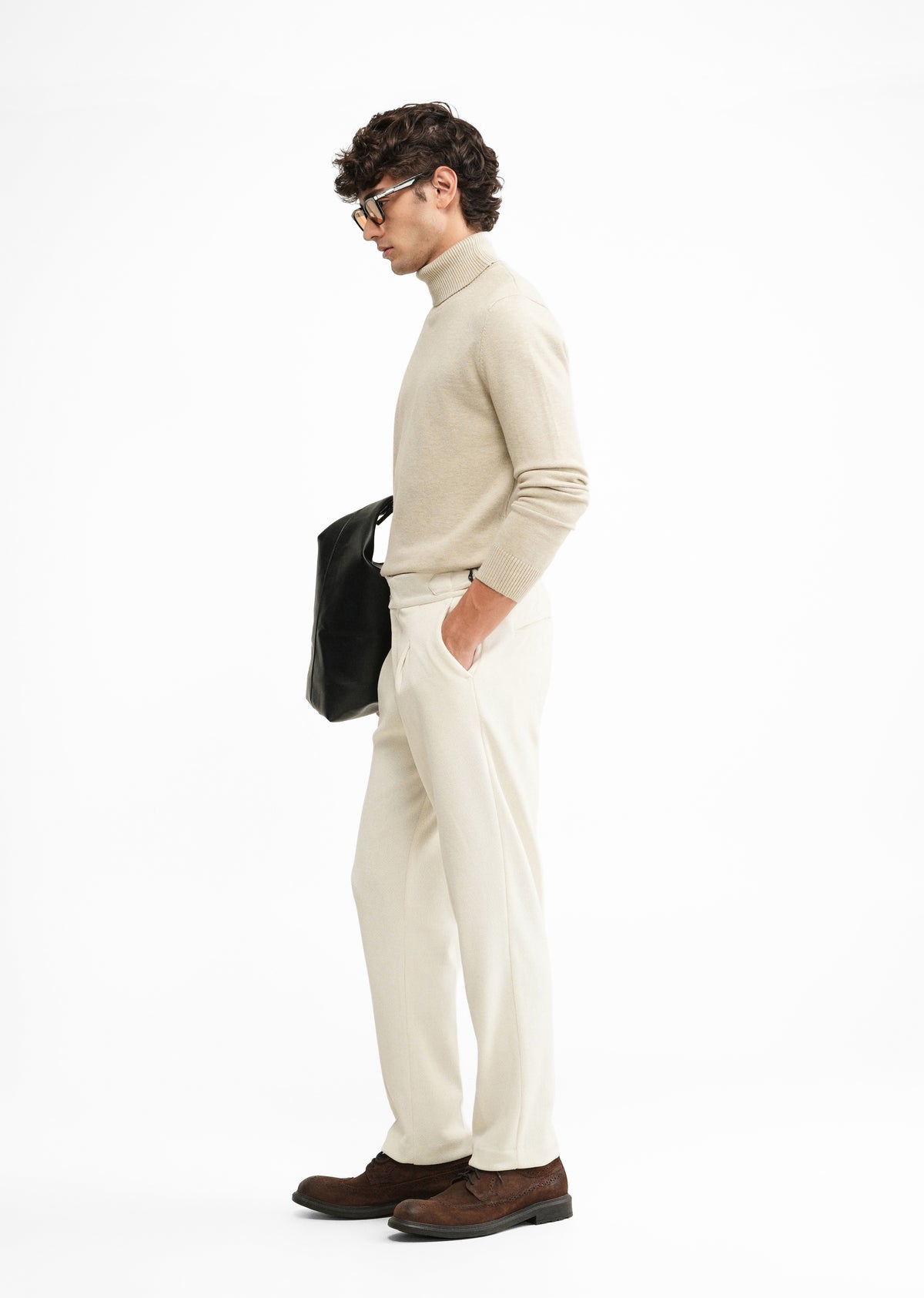 Cream Ribbed Stretch Gurkha Pant