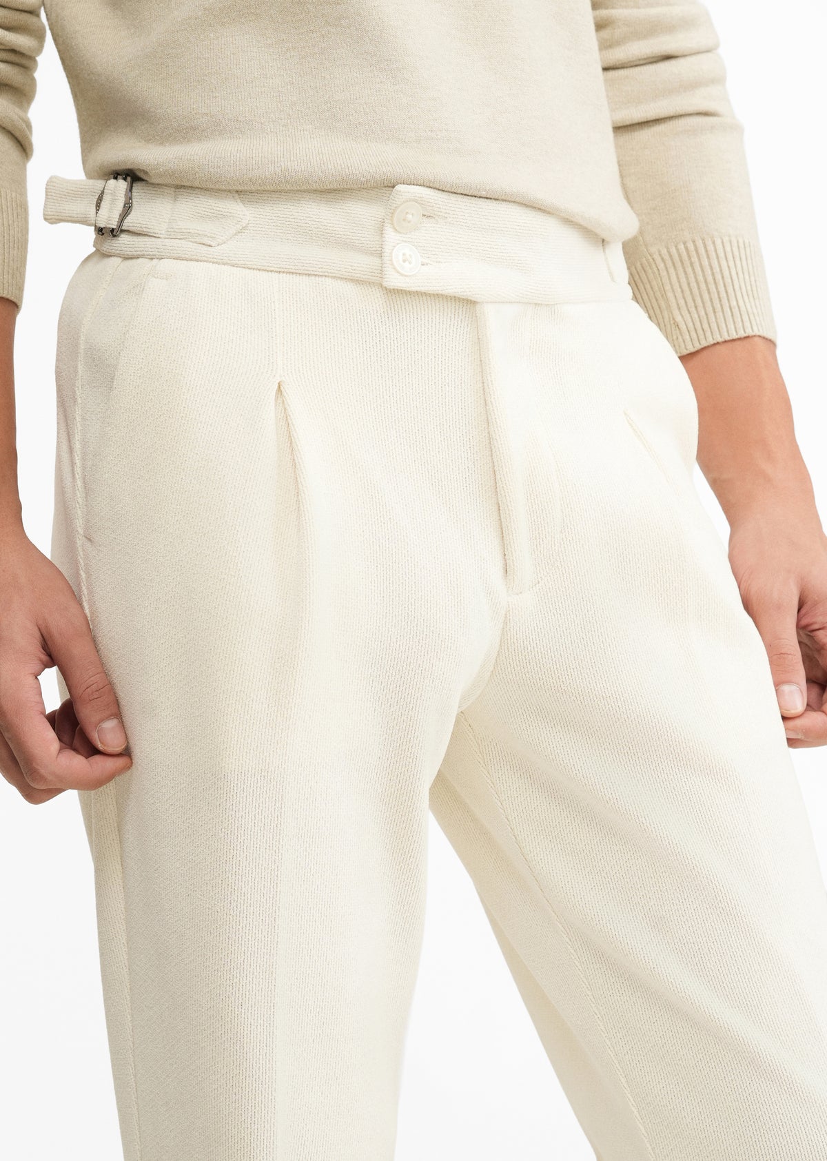 Cream Ribbed Stretch Gurkha Pant