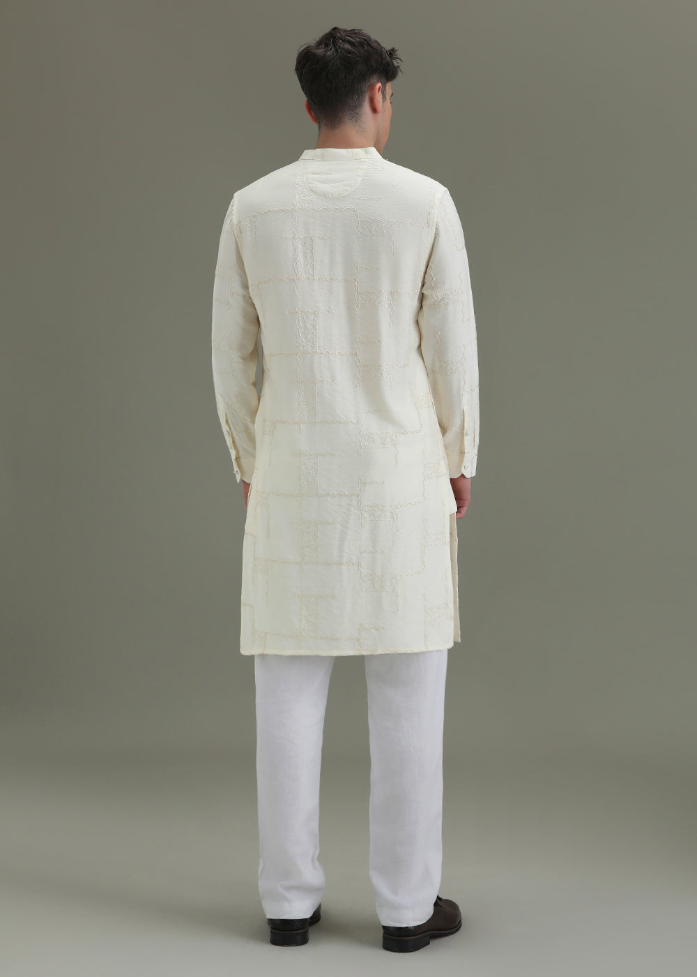 Cream Self Embroidered Kurta