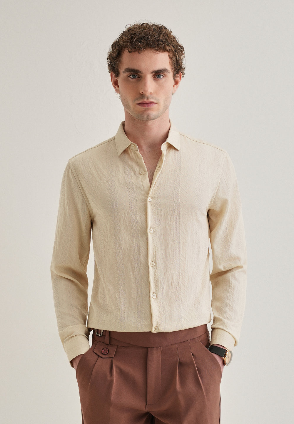 Cream Self Patterned Shirt