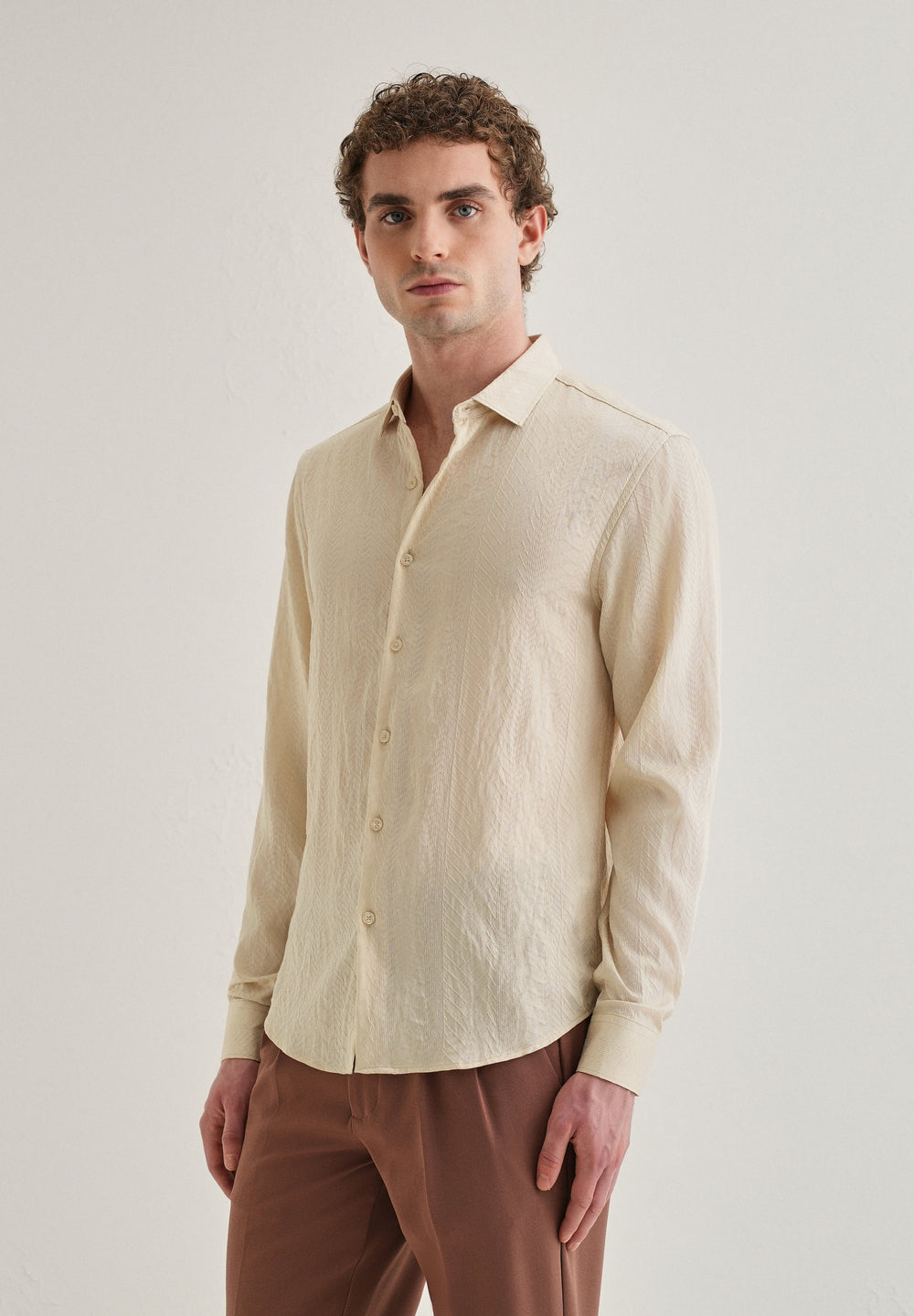 Cream Self Patterned Shirt