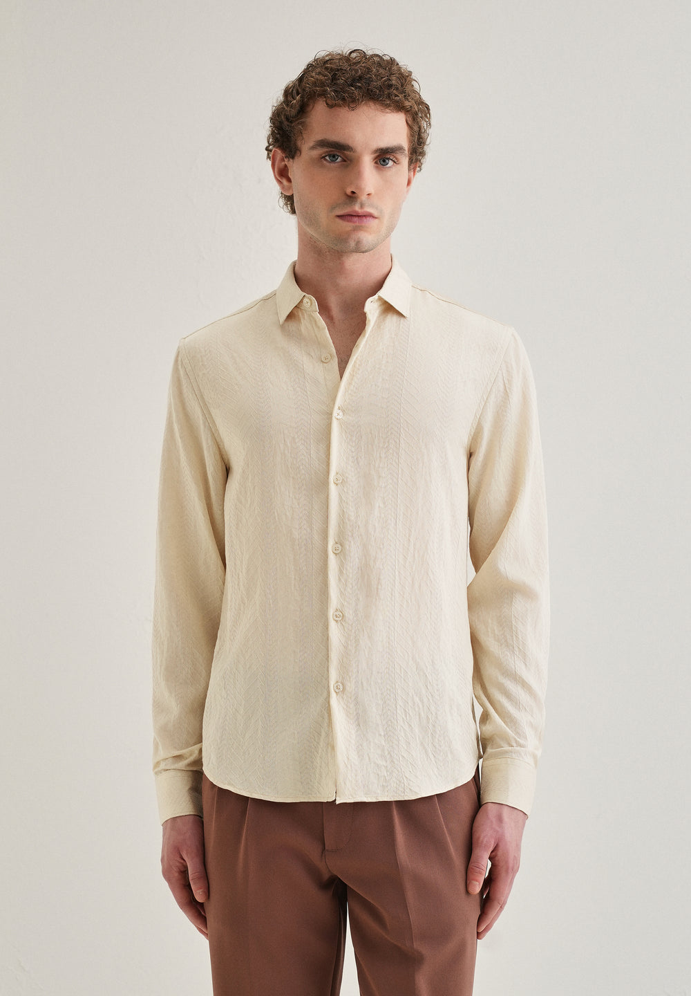 Cream Self Patterned Shirt