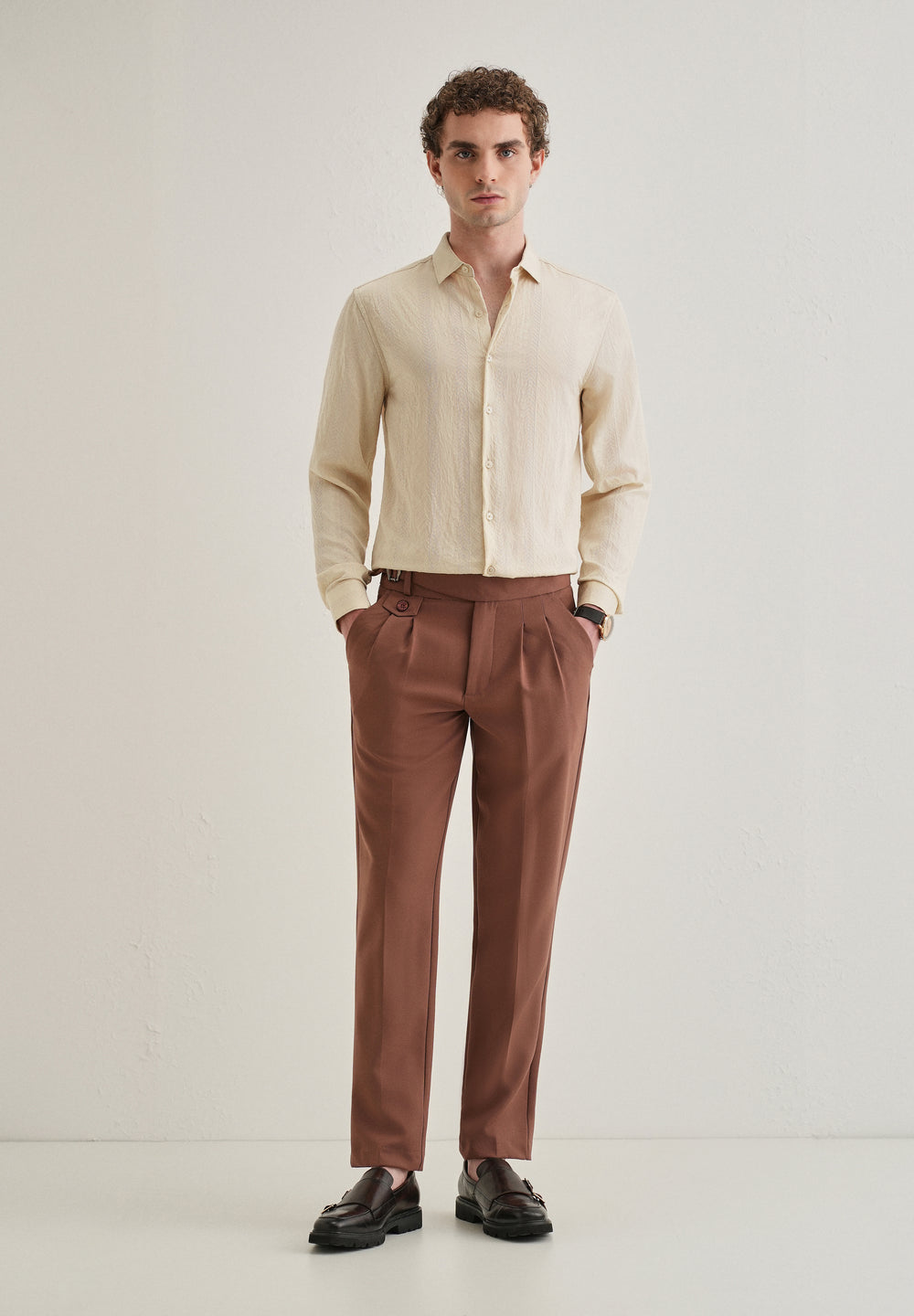 Cream Self Patterned Shirt