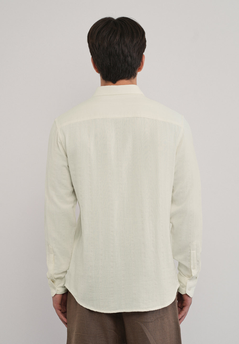 Cream Self Striped Cotton Shirt