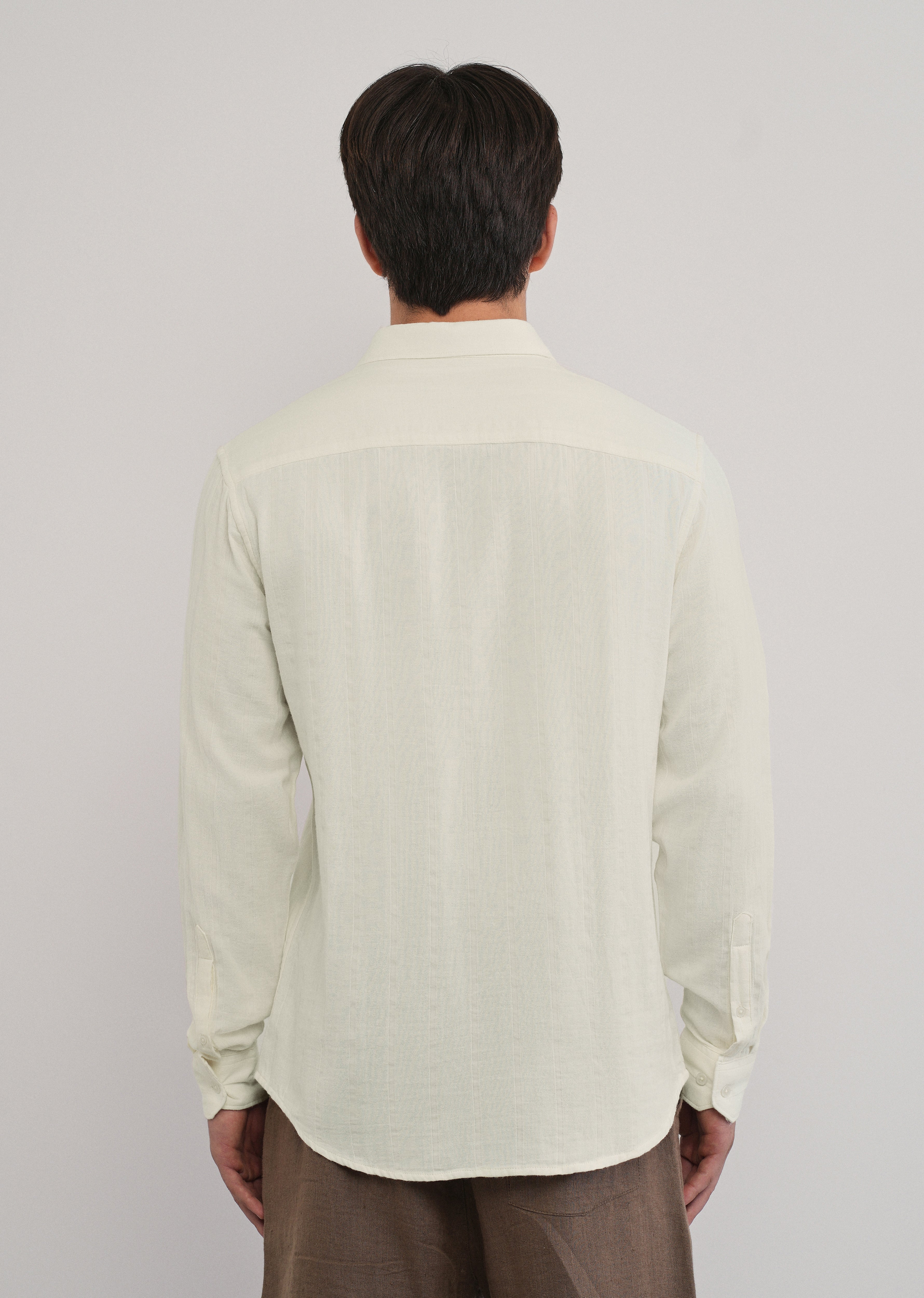 Cream Self Striped Cotton Shirt